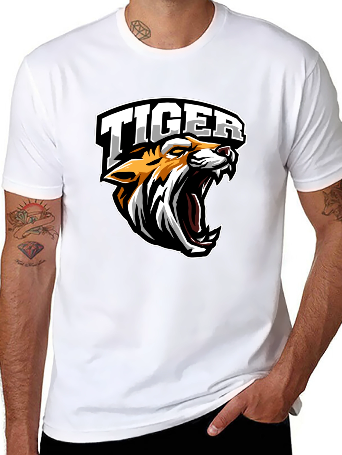 Black Tiger Graphic Tee - Black Cotton T-Shirt view 8