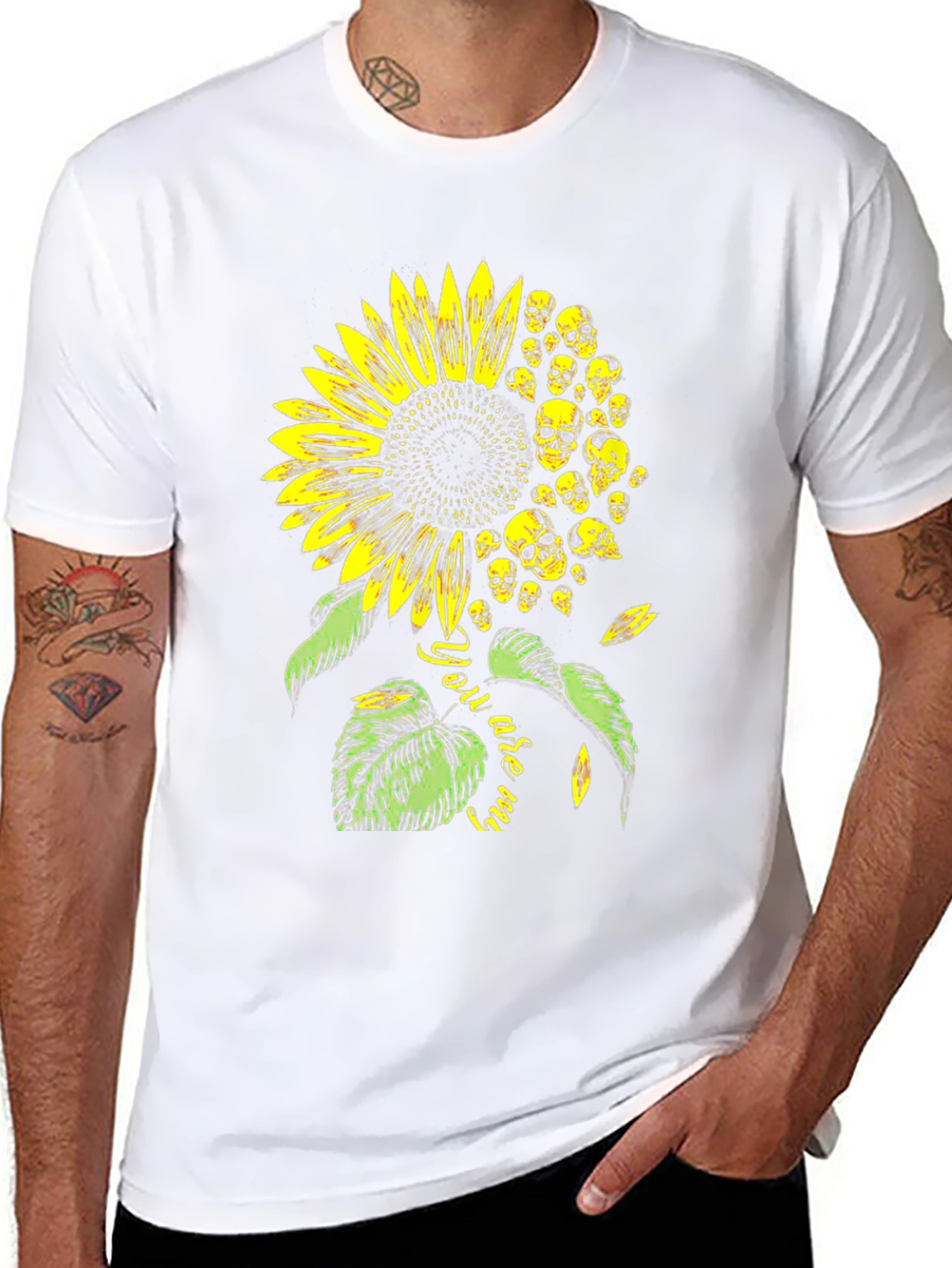 Black Skull Sunflower Graphic Tee - Black Cotton T-Shirt view 8