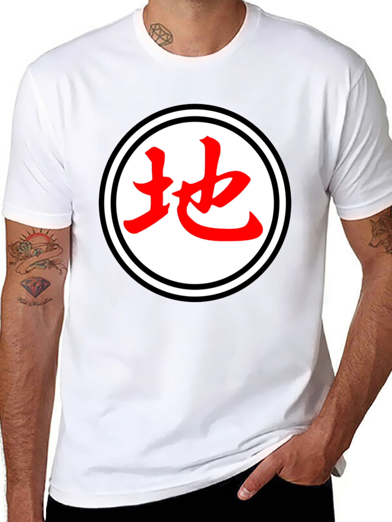 Black Japanese Symbol T-Shirt - Black Cotton Blend Casual Tee view 8