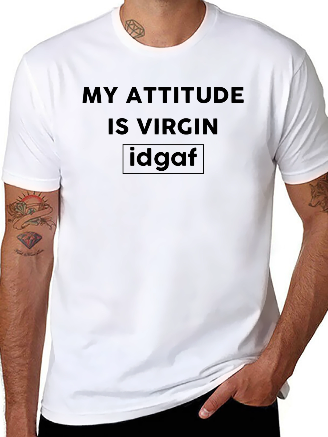 Black My Attitude is Virgin T-Shirt - Humorous Graphic Tee view 8