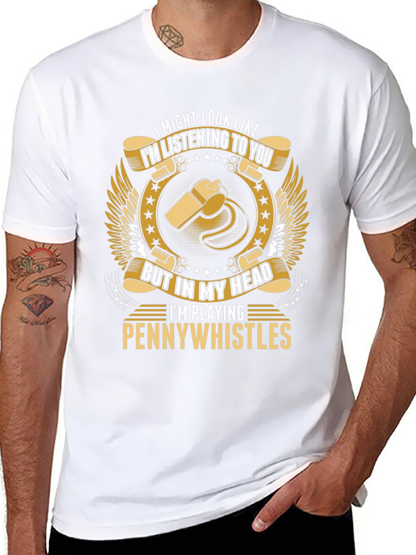 Black Pennywhistles Player T-Shirt: I Might Look Like I'm Listening view 8
