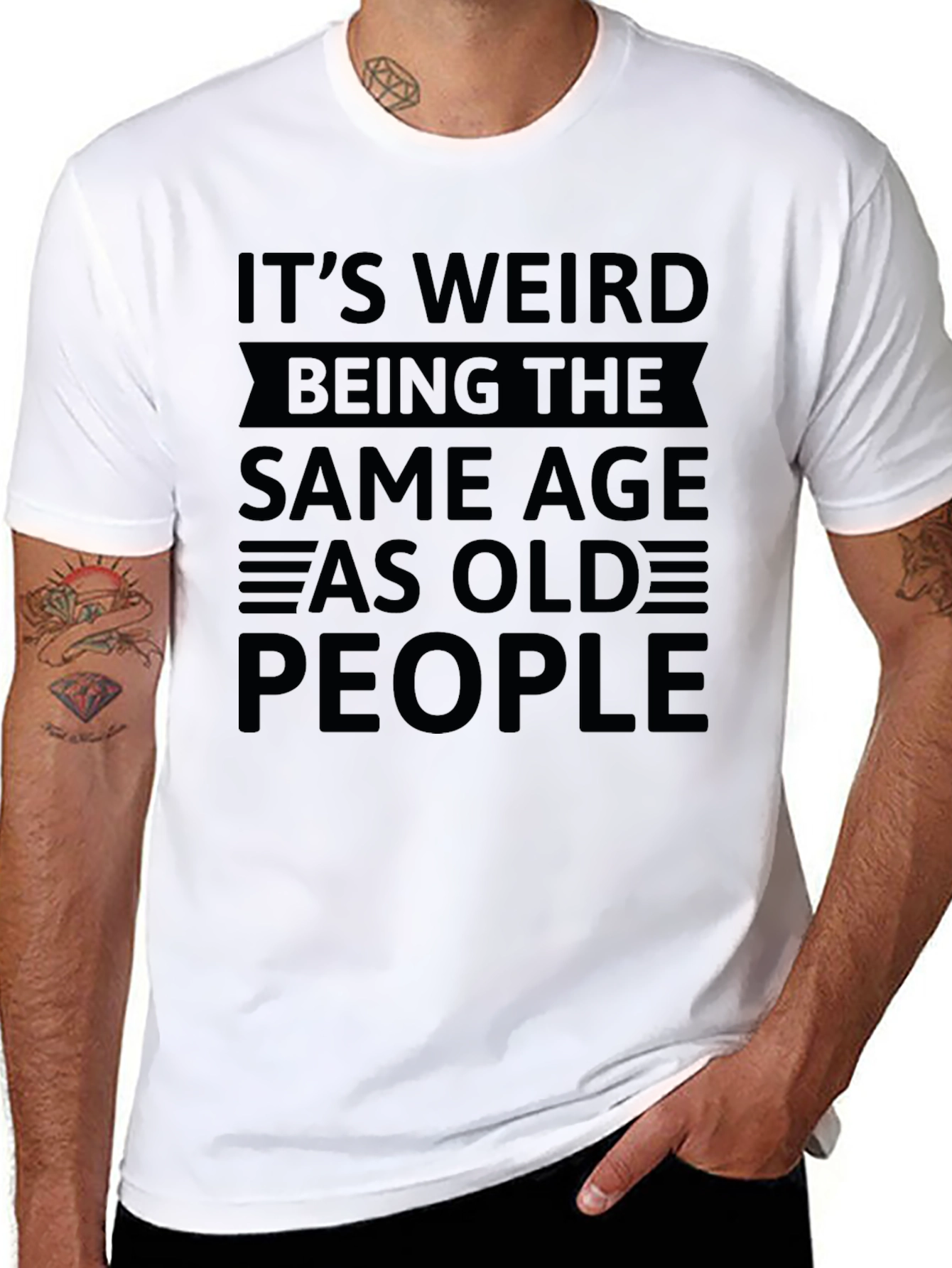 Black Funny "Same Age As Old People" Graphic T-Shirt view 8