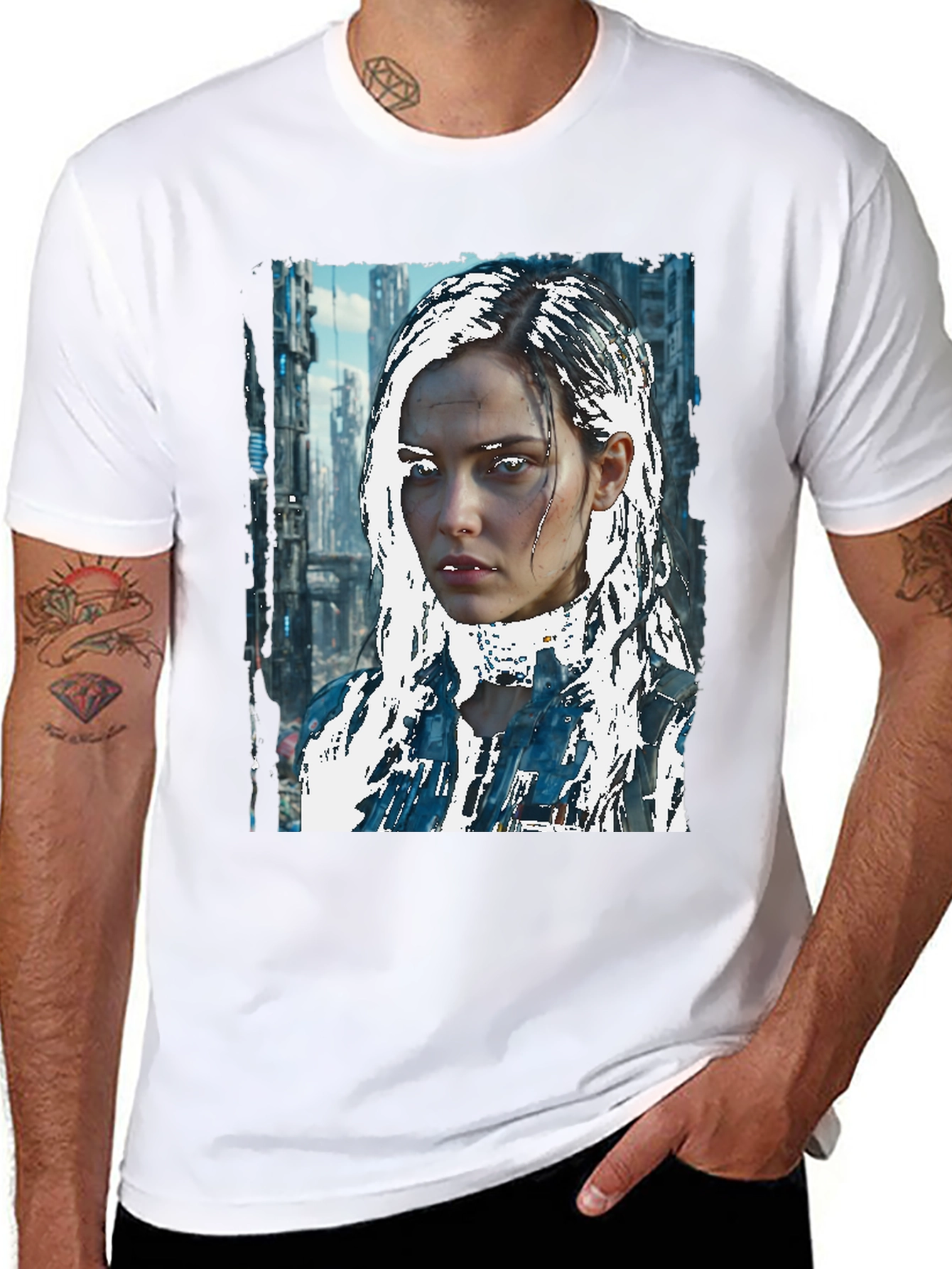 Black Cyberpunk Girl Graphic Tee - Sci-Fi Style view 8