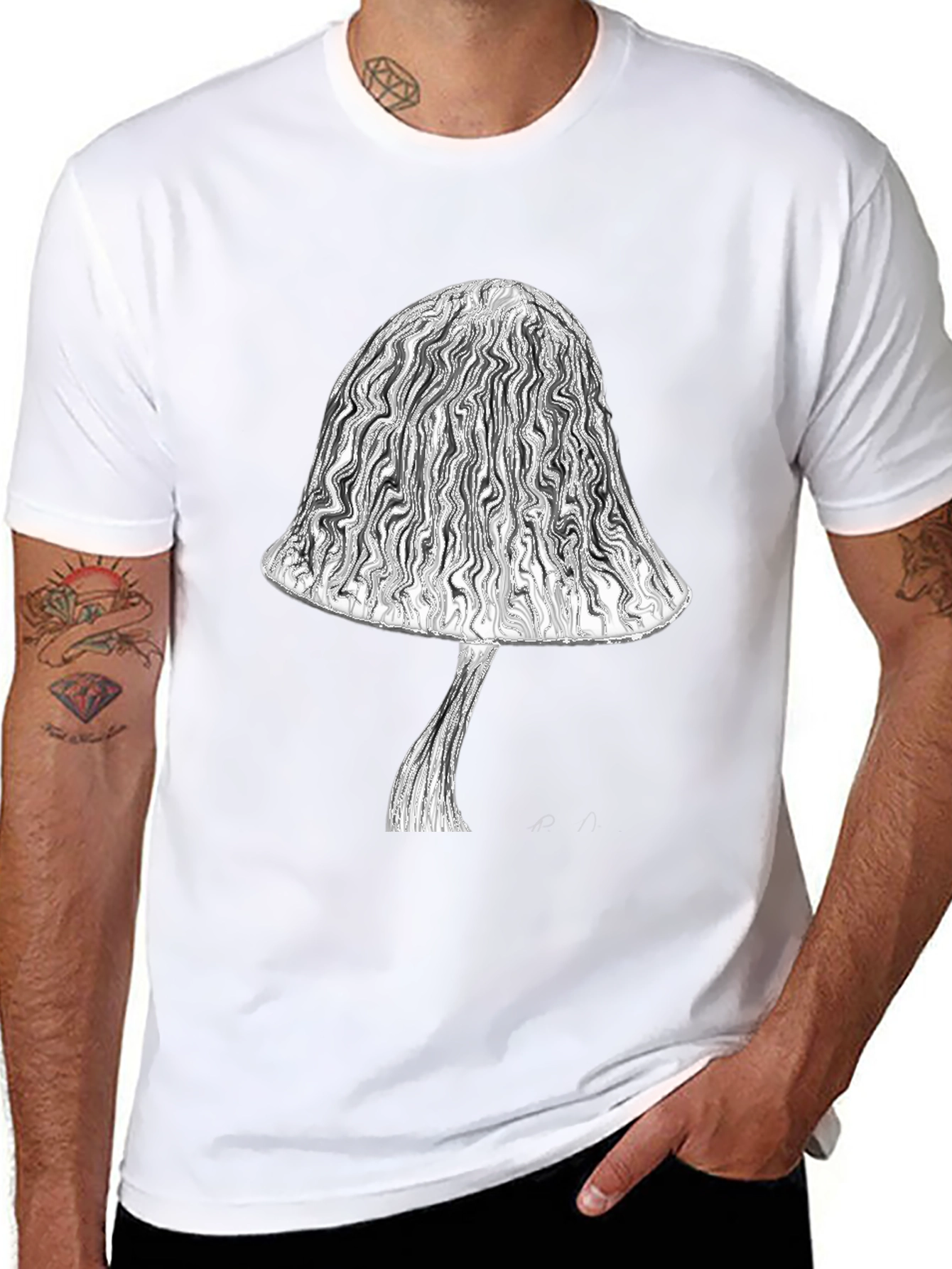 Black Mushroom Graphic Tee - Stylish Black Cotton T-Shirt view 8