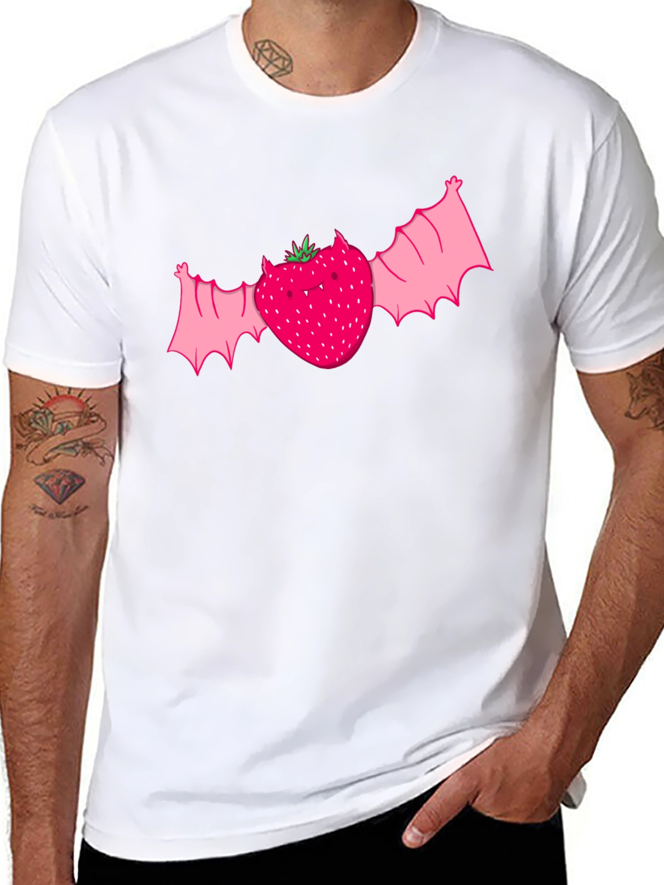 Black Strawberry Bat Graphic Tee - Unique Horror Style view 8