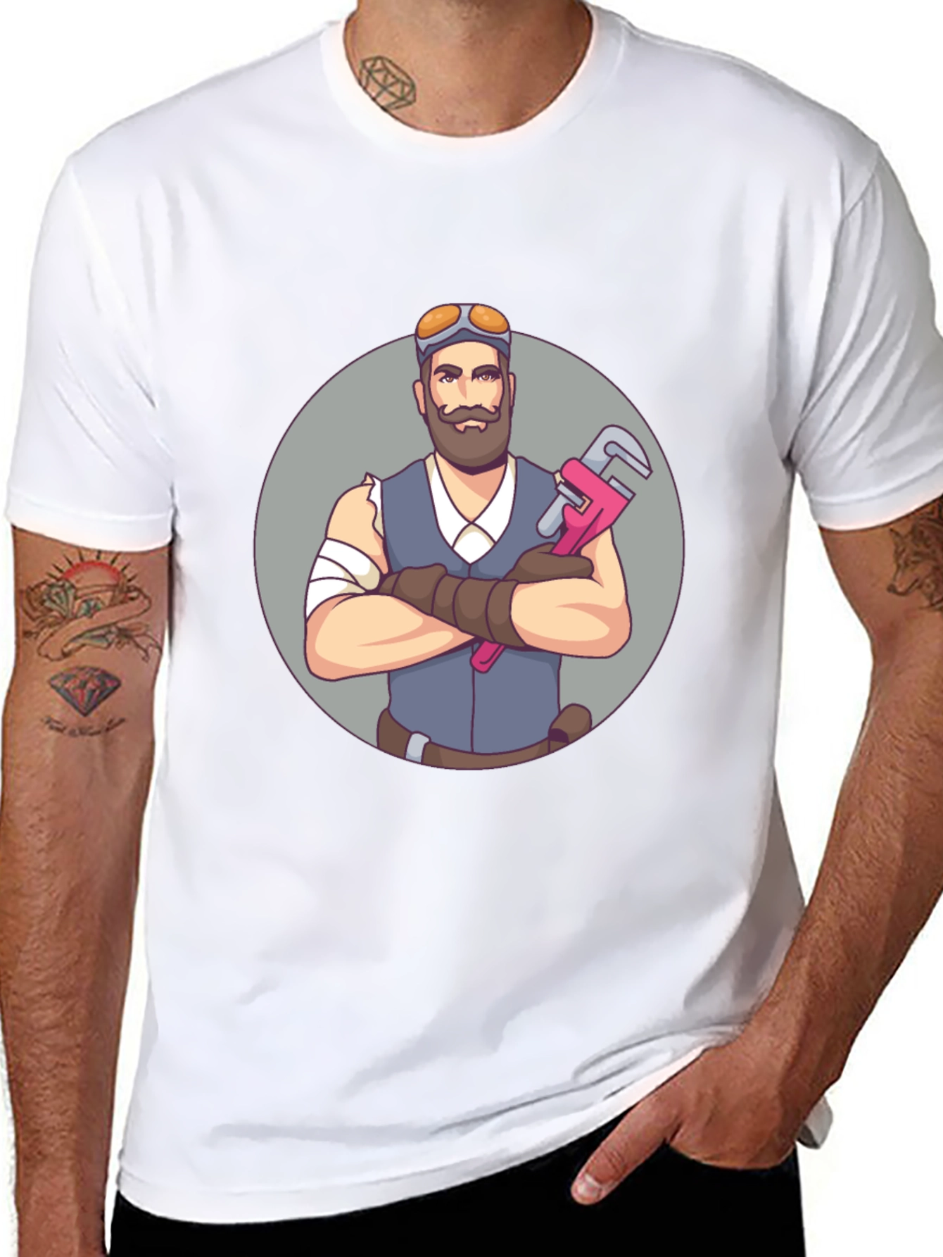 Black Steam Punk Plumber Graphic T-Shirt view 8
