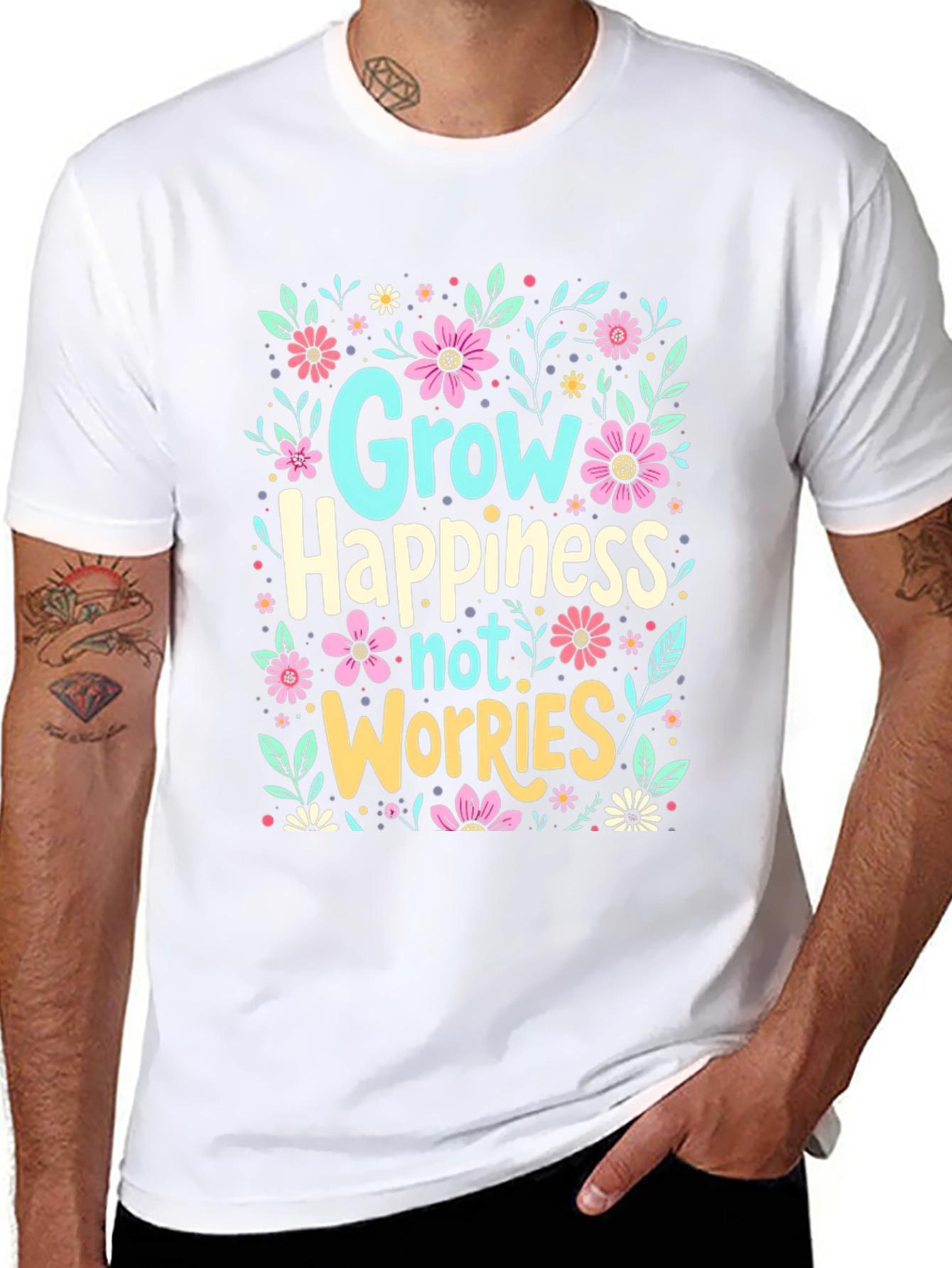 Black Grow Happiness Floral Graphic T-Shirt view 8