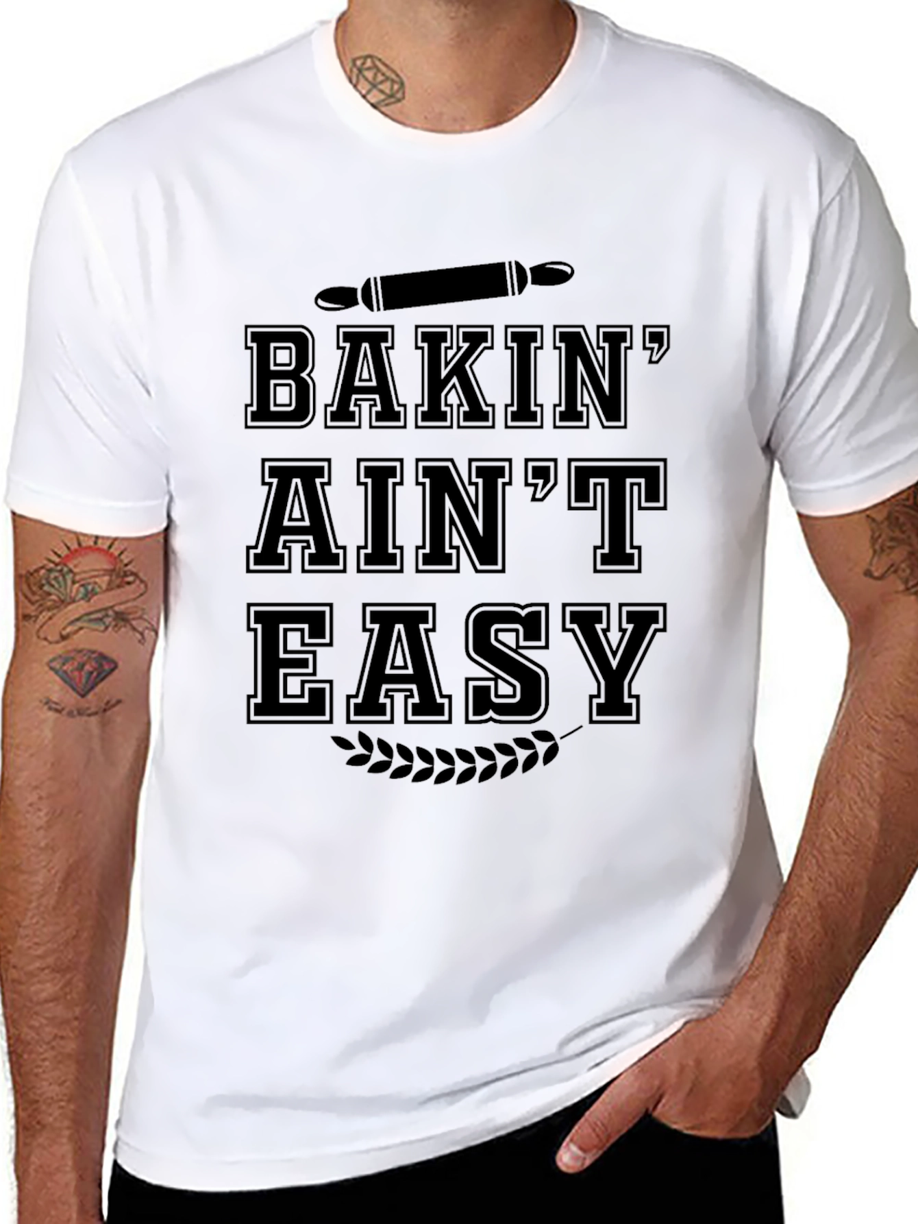 Black Bakin' Ain't Easy Black Graphic T-Shirt view 8