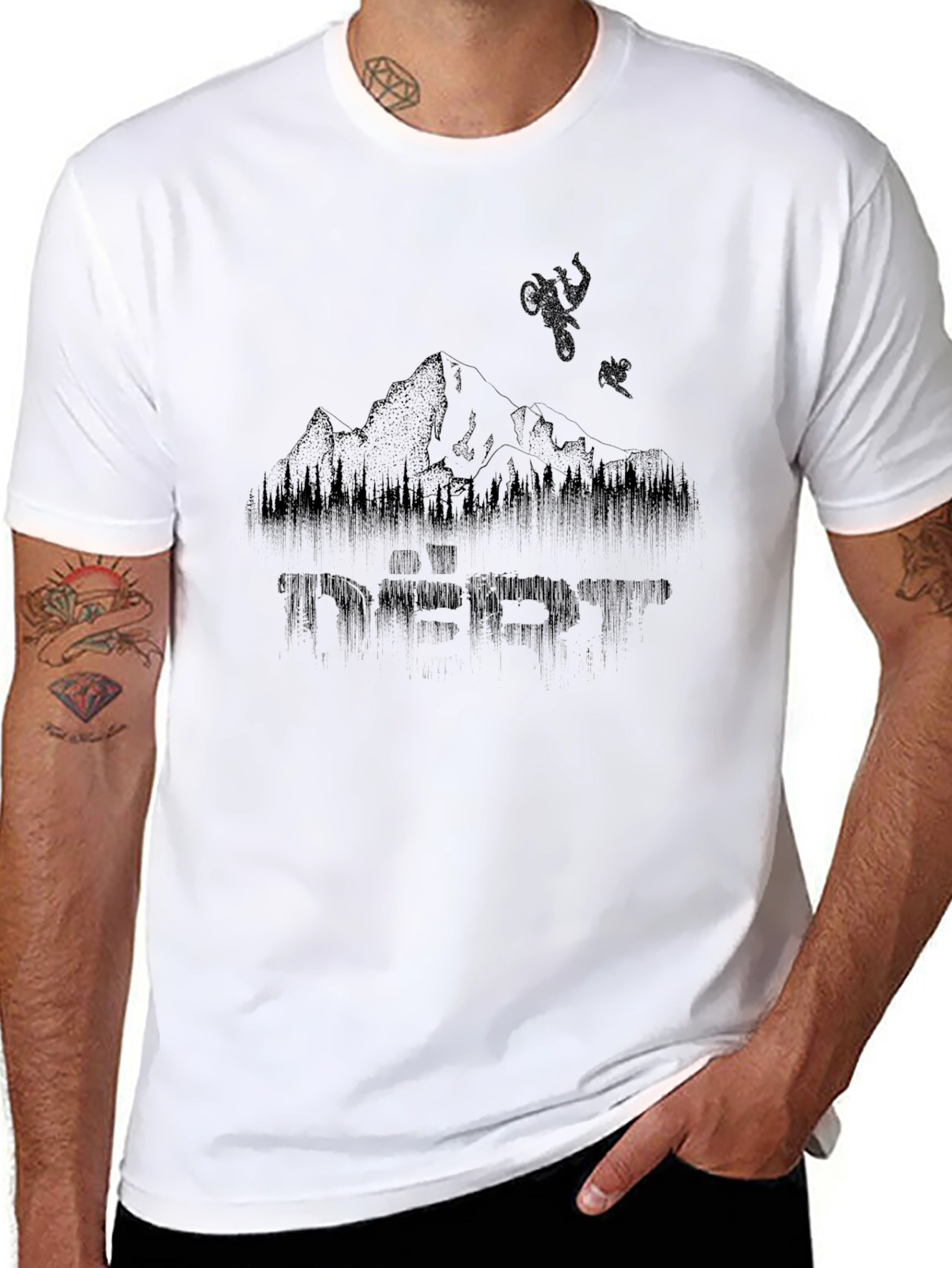 Black Dirt Bike Mountain Graphic Tee - Black Cotton Shirt view 8