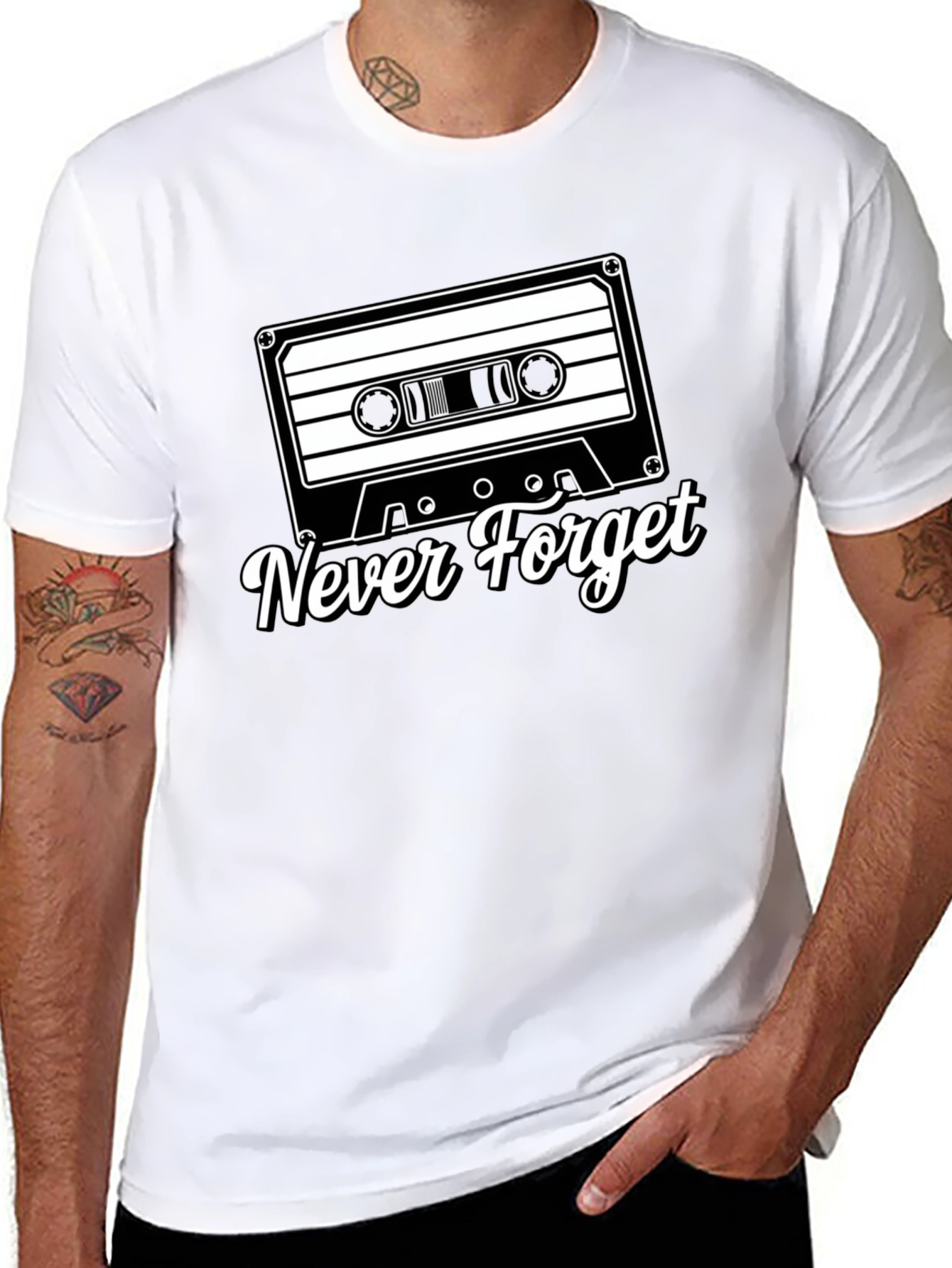Black Retro Cassette Tape Never Forget Black T-Shirt view 8