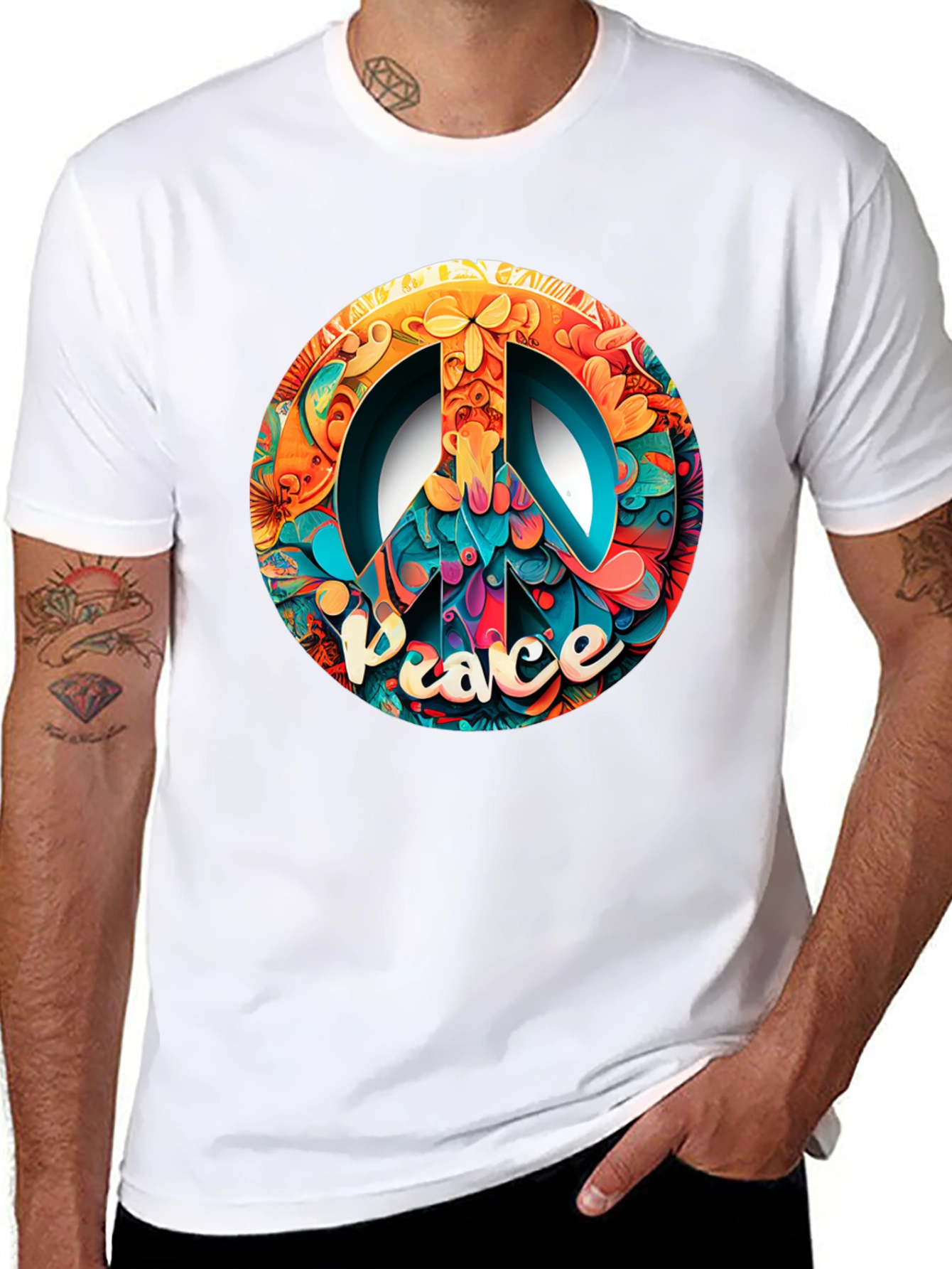Black Peace Sign Graphic Black T-Shirt view 8