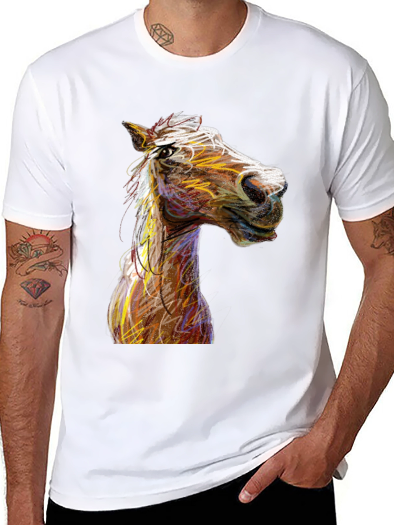 Black Horse Sketch Graphic Black Tee Shirt view 8