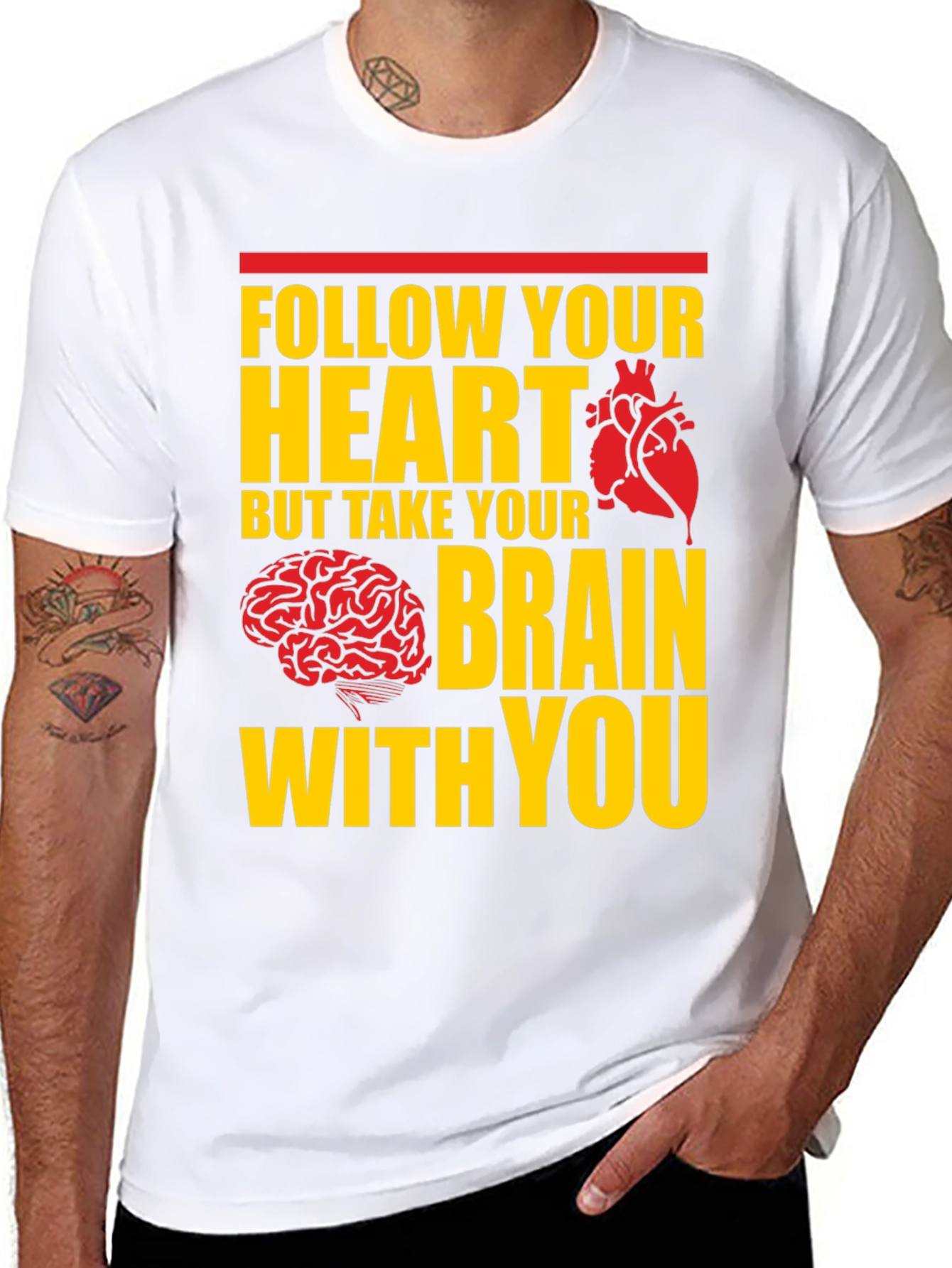 Black Follow Your Heart, Take Your Brain T-Shirt view 8