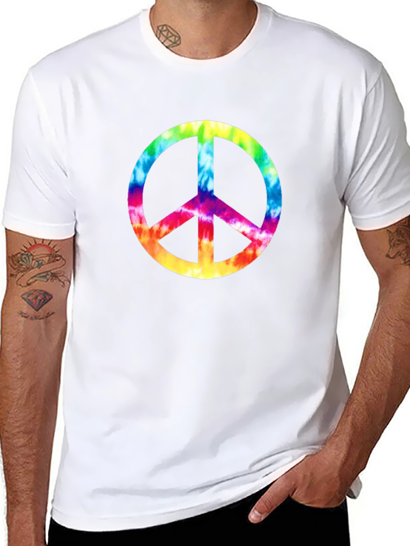 Black Tie-Dye Peace Sign Graphic Tee - Black Cotton Comfort view 8