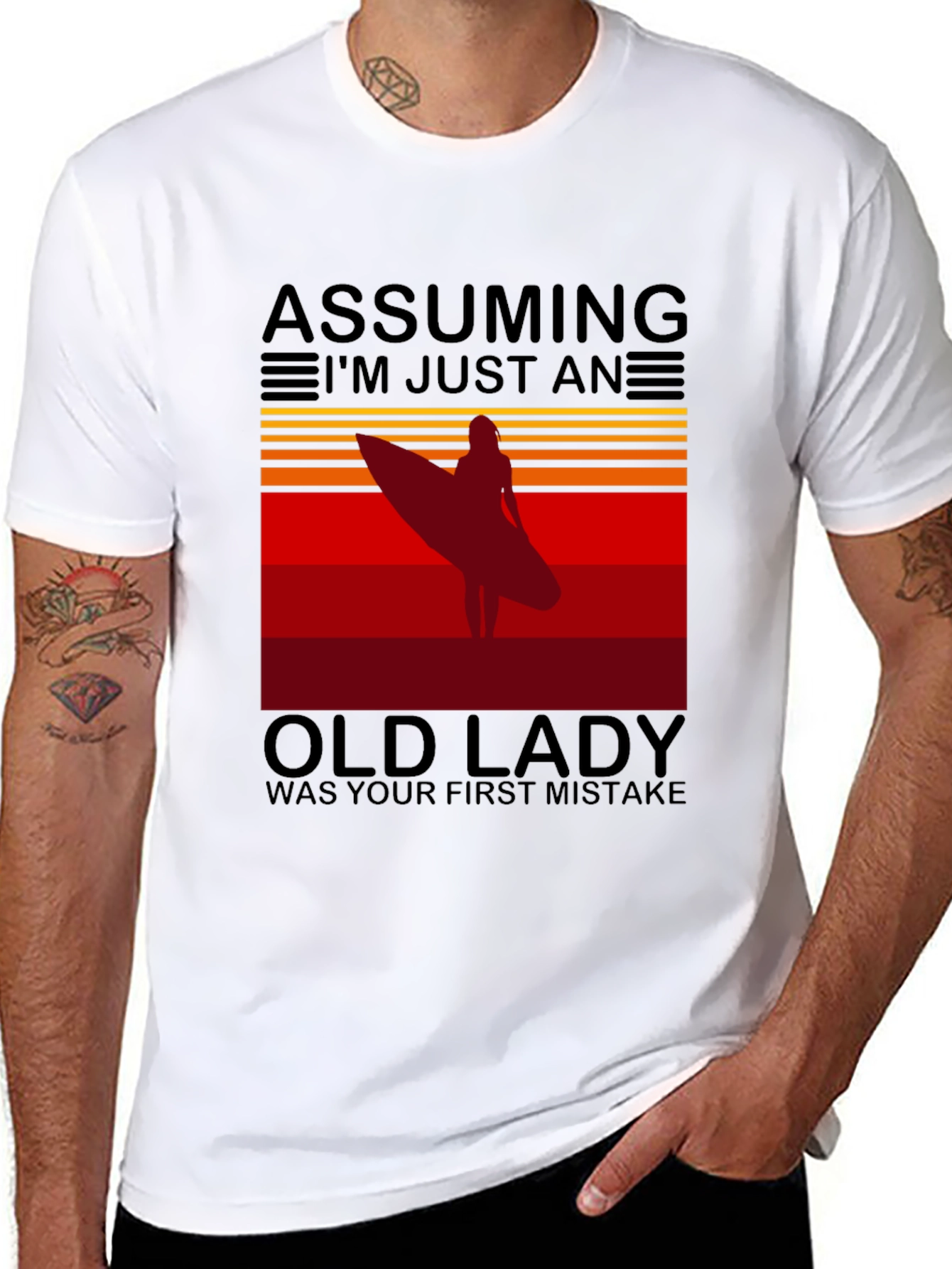 Black Assuming Old Lady Surfer T-Shirt view 8