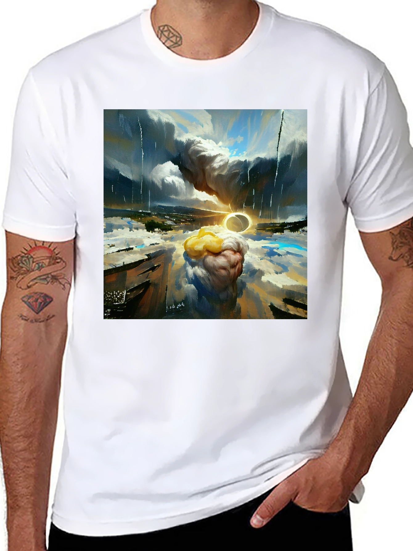 Black Surreal Art T-Shirt - Dreamscape Design view 8