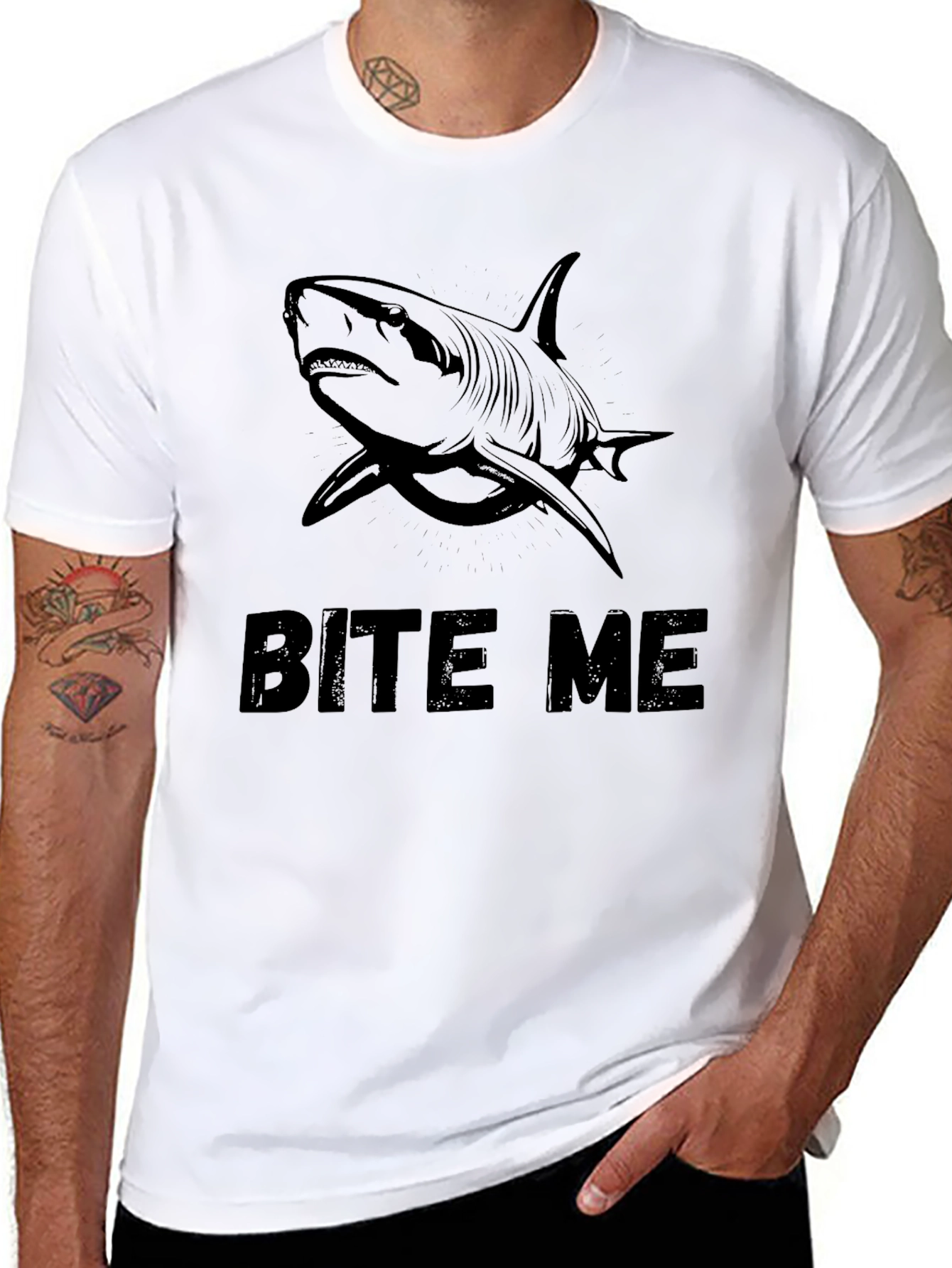 Black Bite Me Shark Graphic T-Shirt - Bold Black Cotton Tee view 8