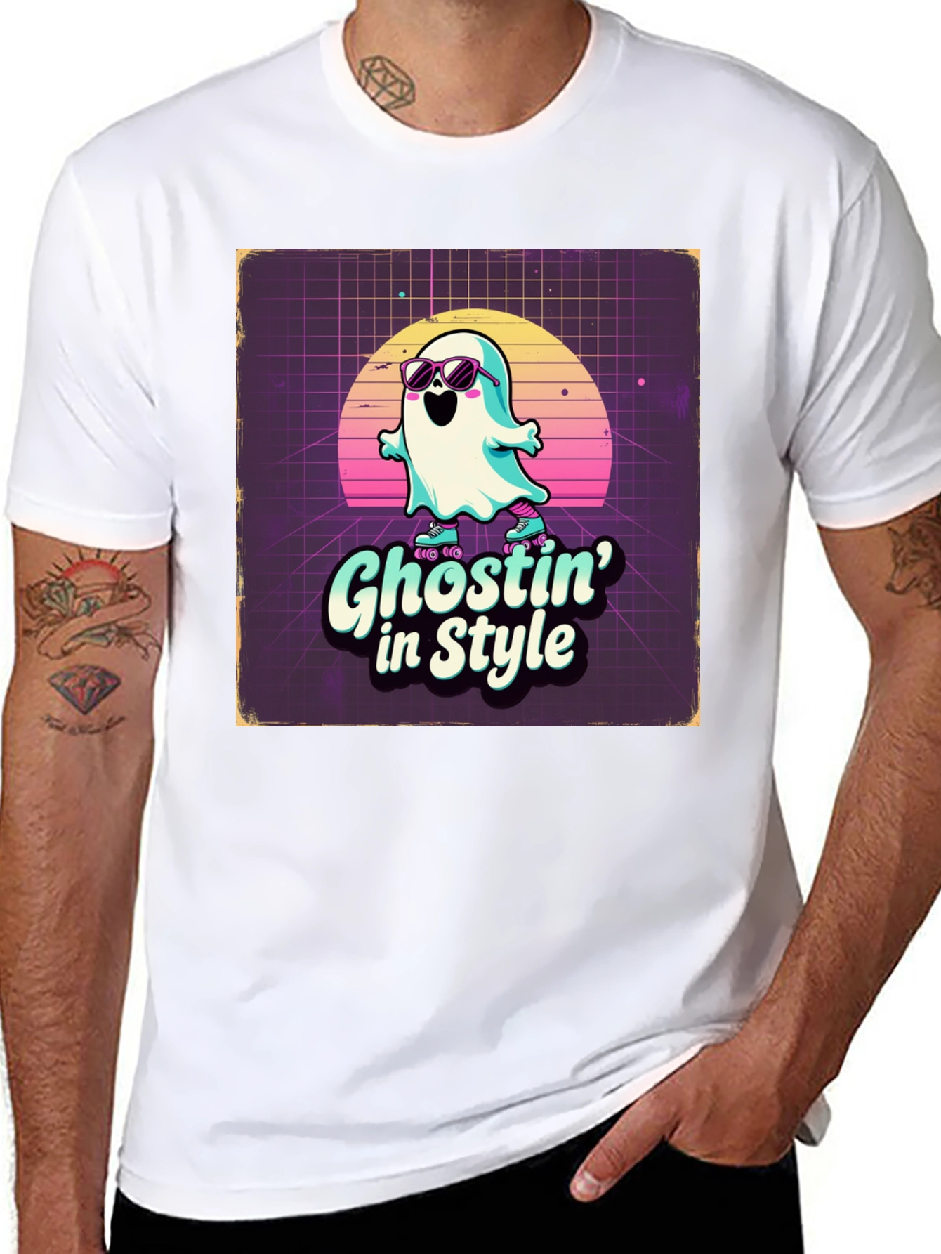 Black Ghostin' in Style Retro T-Shirt view 8