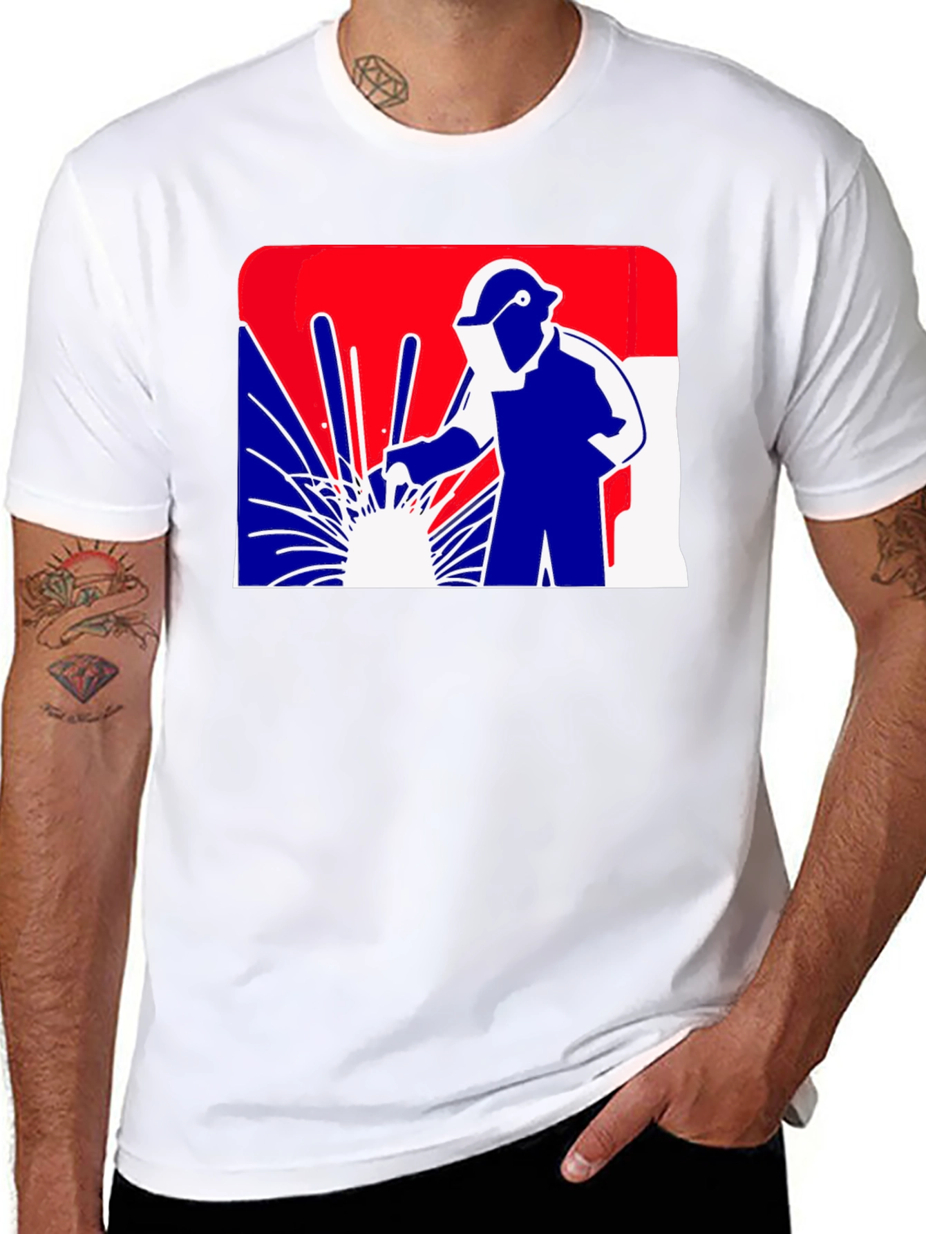 Black Welder Graphic T-Shirt - Patriotic Design view 8