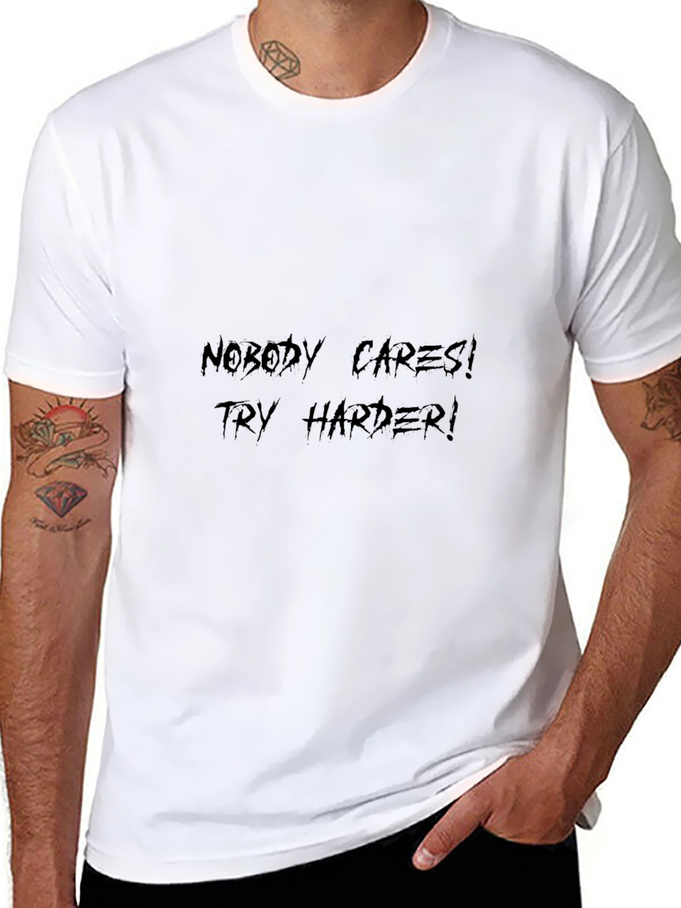 Black Edgy Graphic Tee - Nobody Cares Try Harder view 8