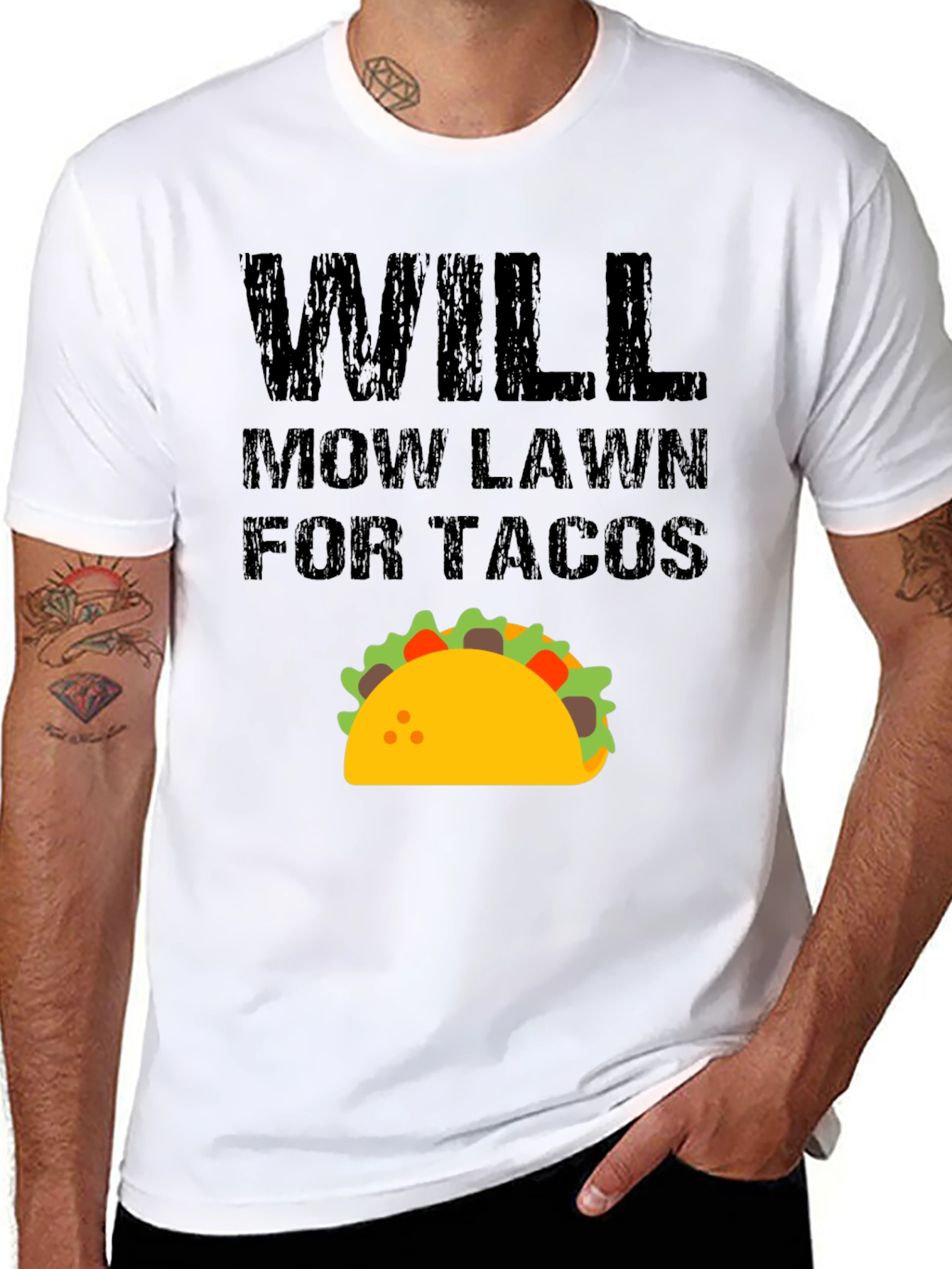 Black Will Mow Lawn for Tacos Funny Graphic T-Shirt view 8