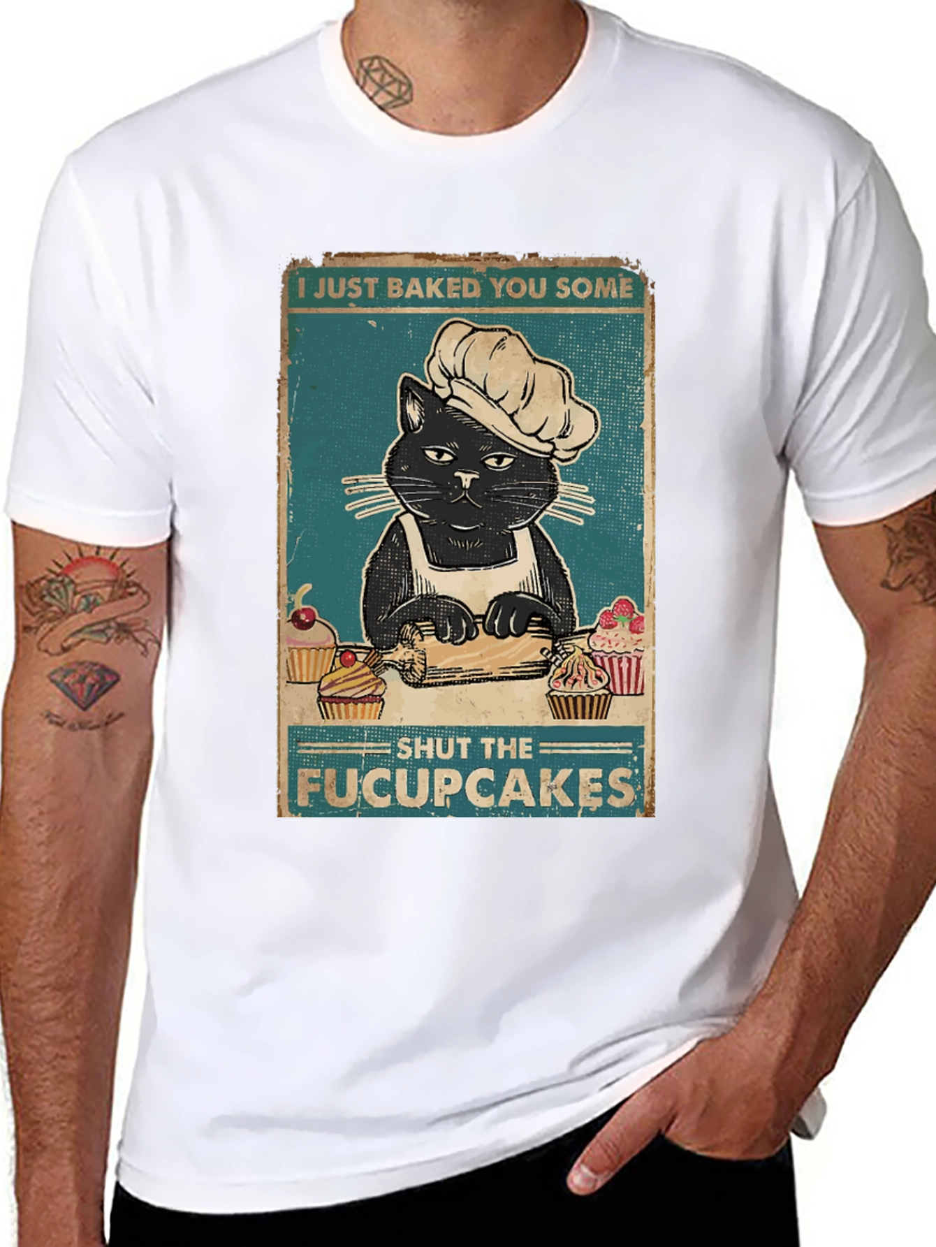 Black Funny Cat Baker T-Shirt - Shut the Fucupcakes! view 8