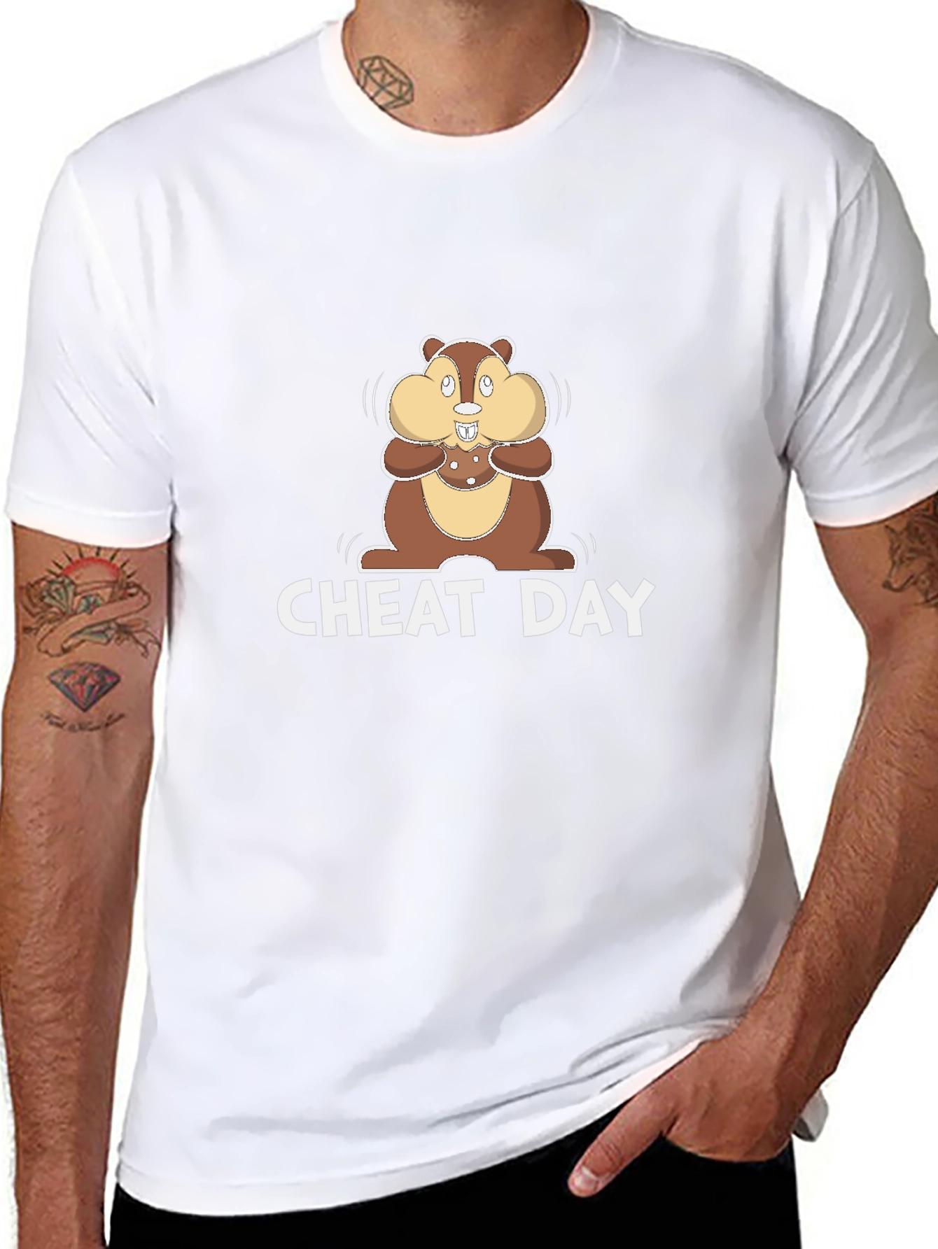 Black Cheat Day T-Shirt with Cartoon Chipmunk view 8