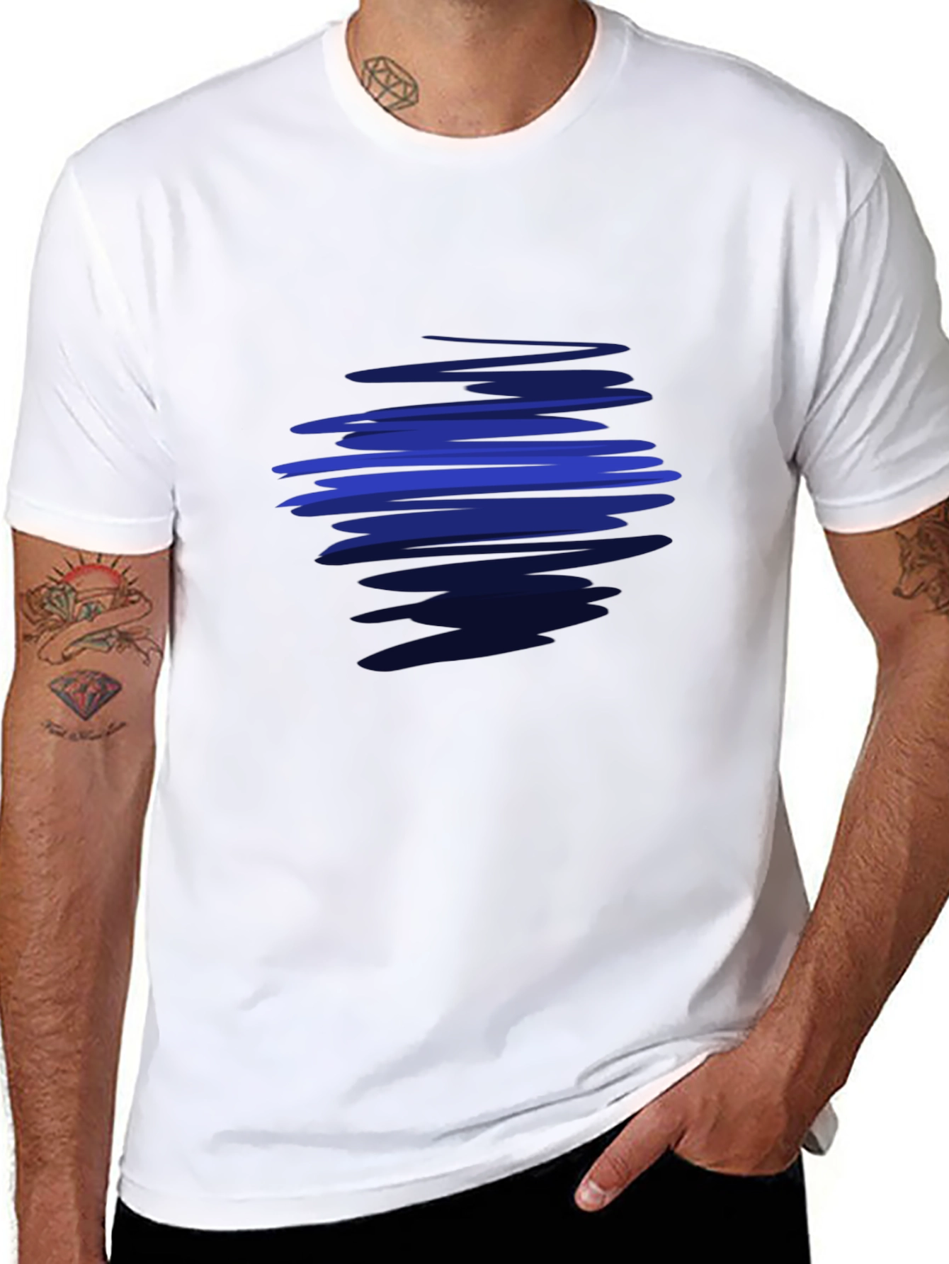 Black Abstract Blue Graphic Print Black T-Shirt view 8