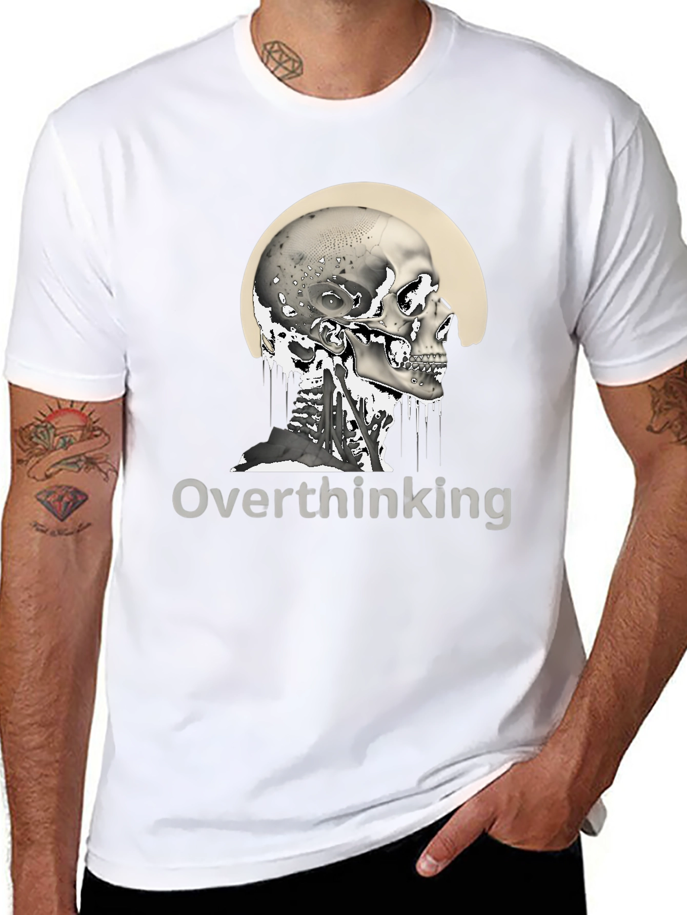 Black Overthinking Skull Graphic T-Shirt - Unisex Black Tee view 8