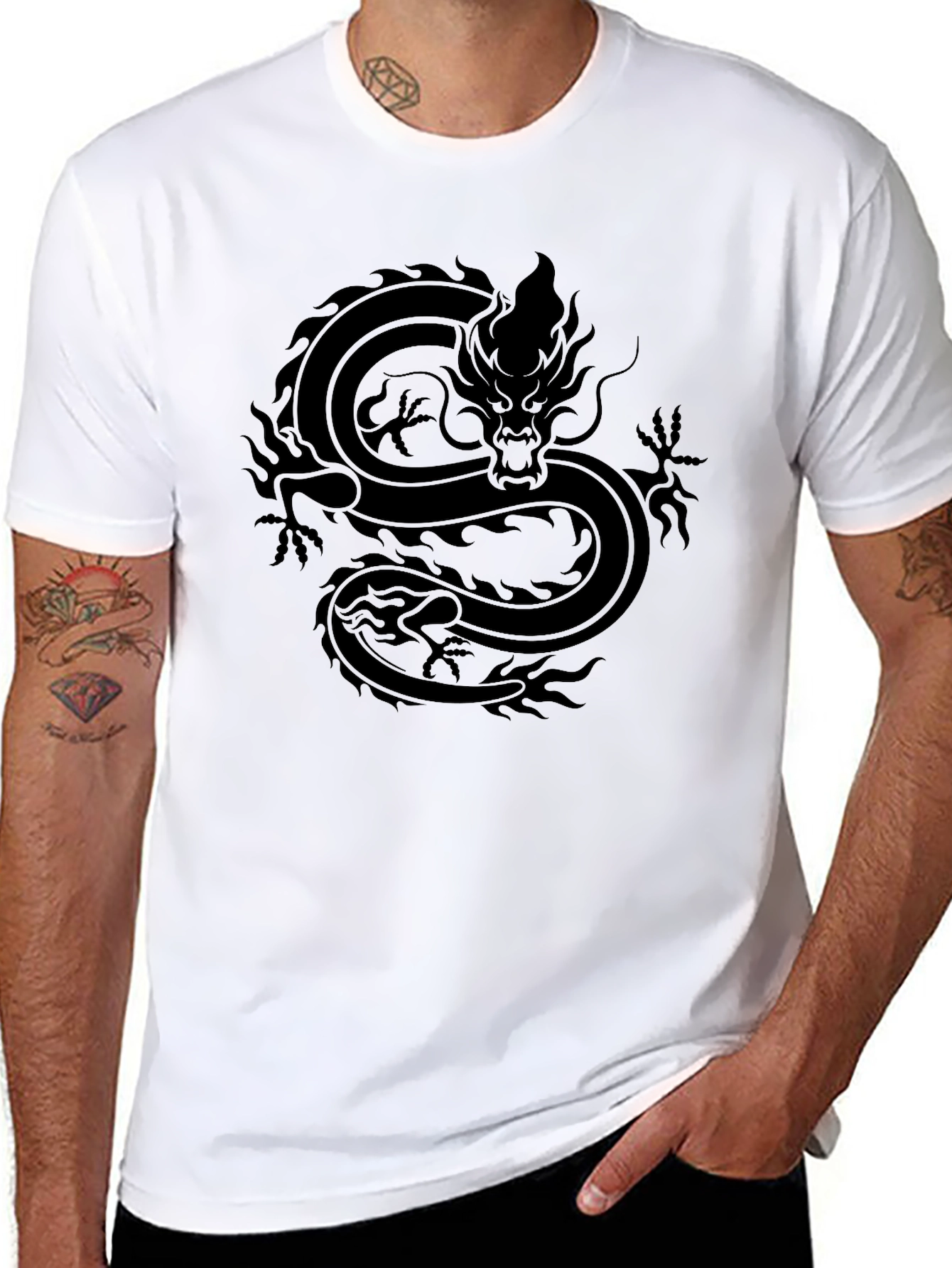 Black Dragon Graphic Black Tee - Men's Casual T-Shirt view 8