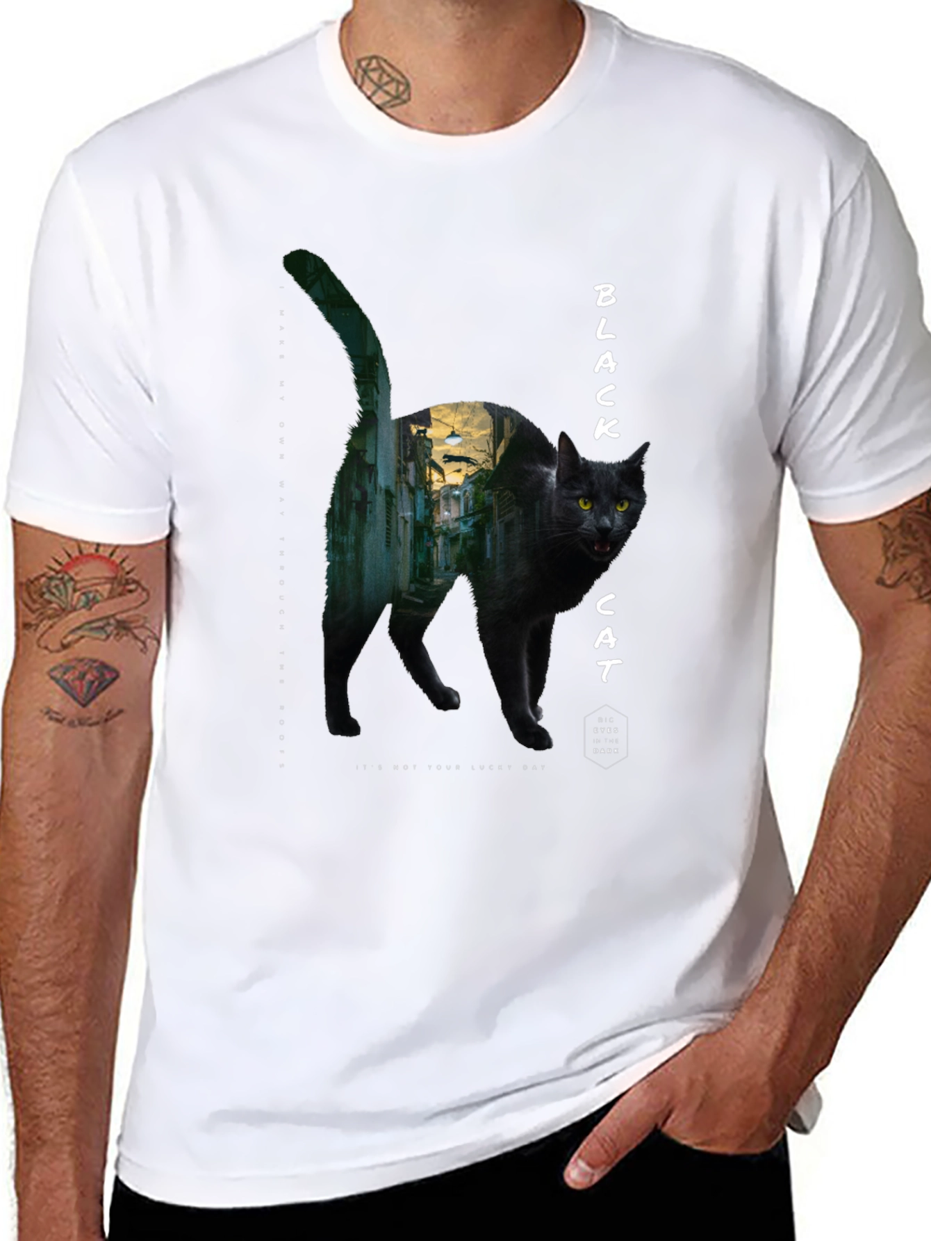 Black Black Cat Graphic Tee - Unisex Cotton T-Shirt view 8