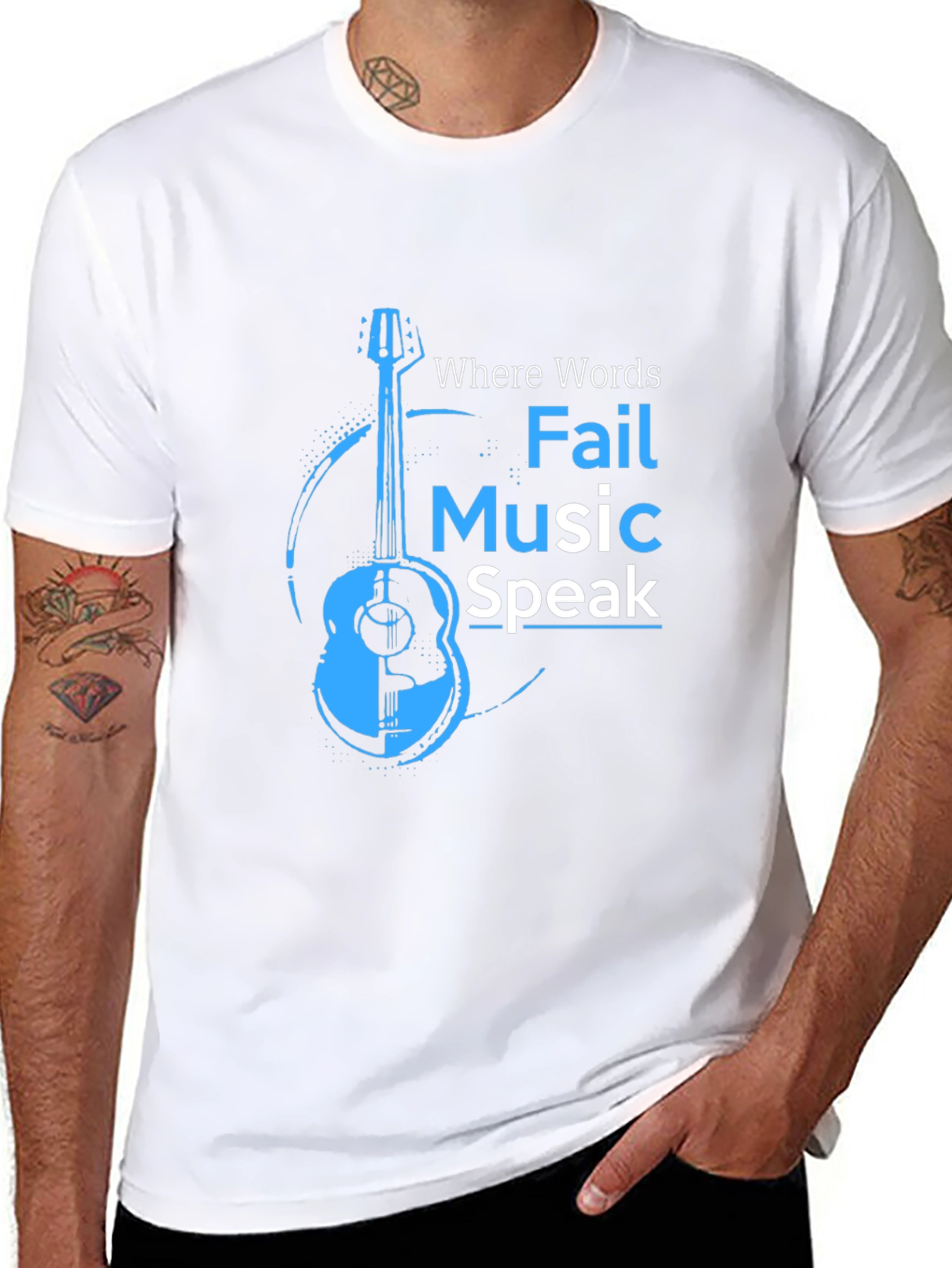 Black Music Speaks T-Shirt - Acoustic Guitar Design view 8