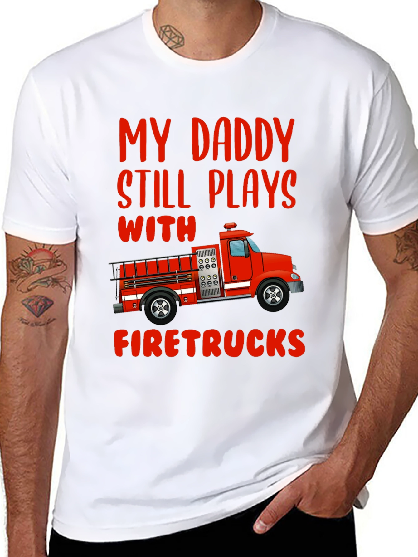 Black Daddy Firetrucks T-Shirt - Gift For Firefighter's Son view 8