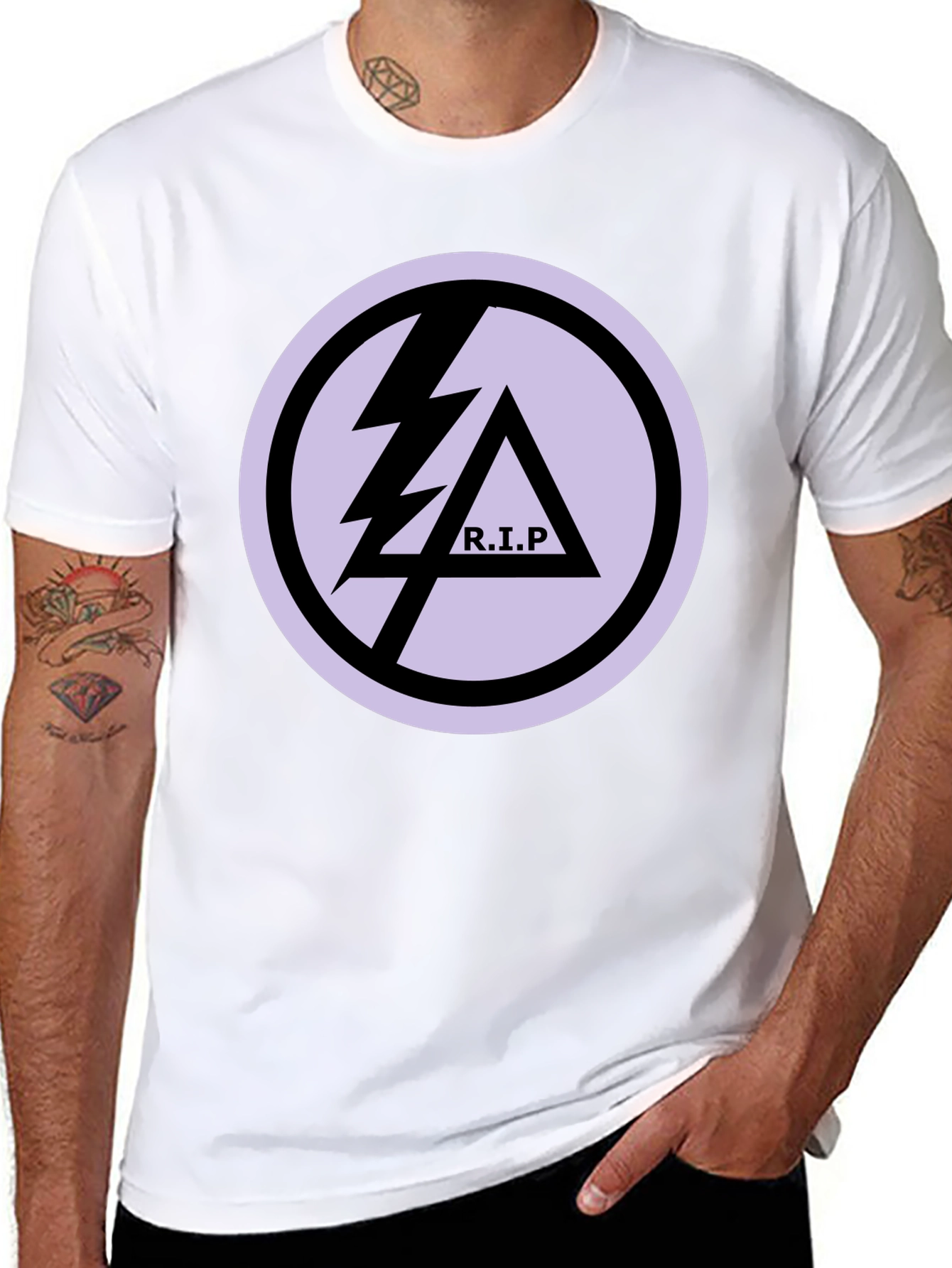 Black Black T-Shirt with R.I.P Lightning Bolt Graphic Print view 8