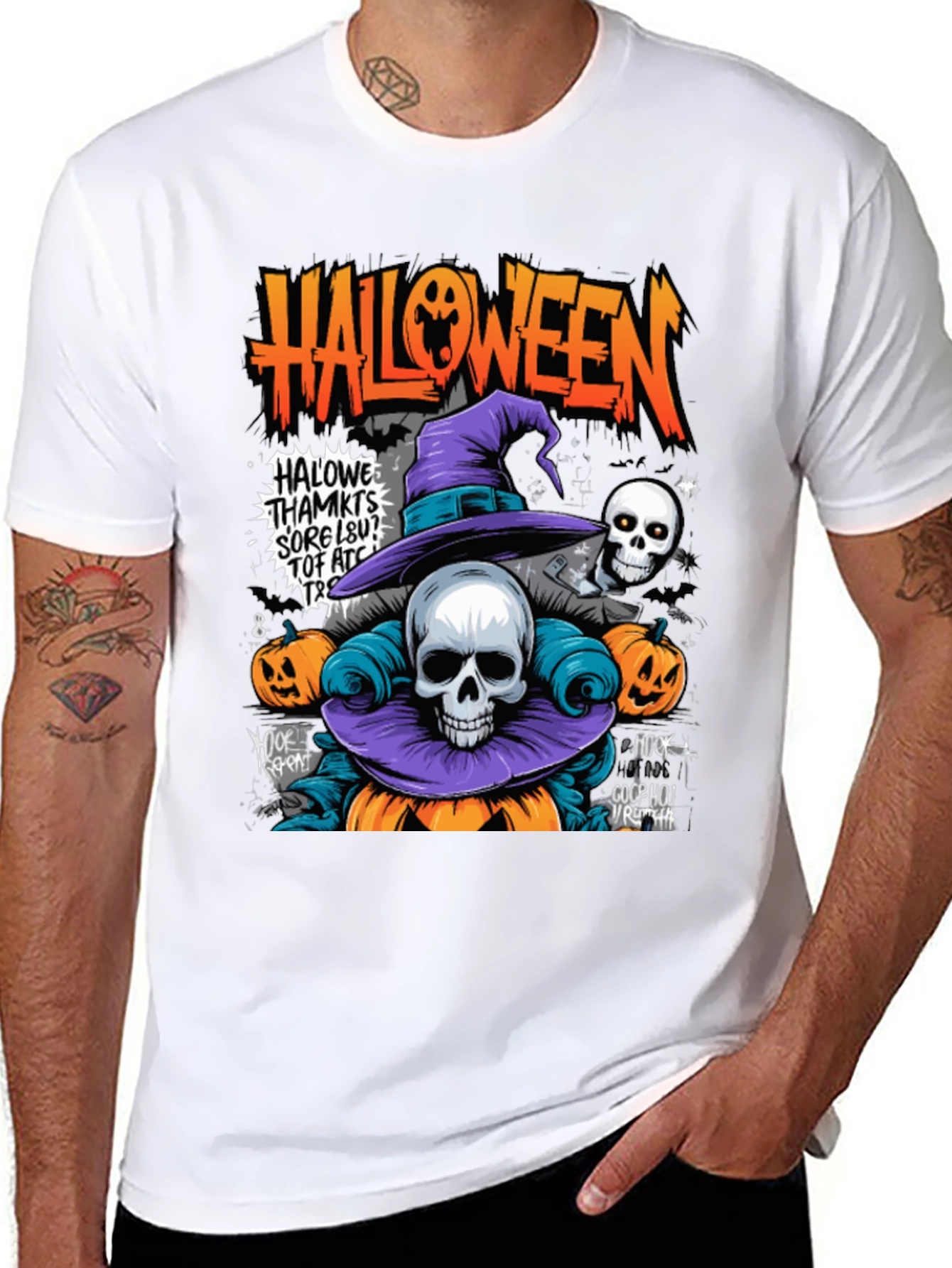 Black Halloween Skull Pumpkin Graphic Tee view 8