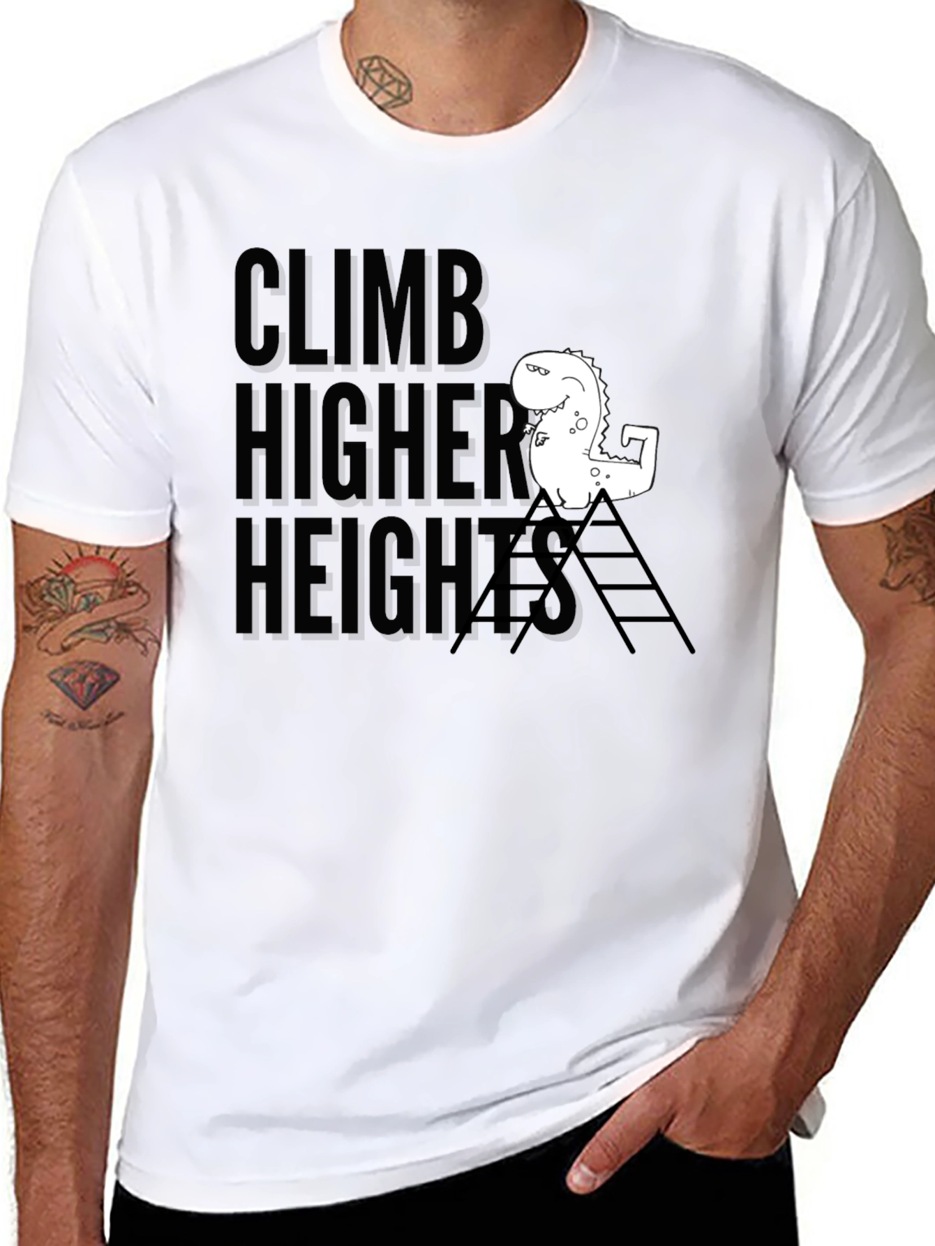Black Climb Higher Heights Dino Graphic Tee view 8