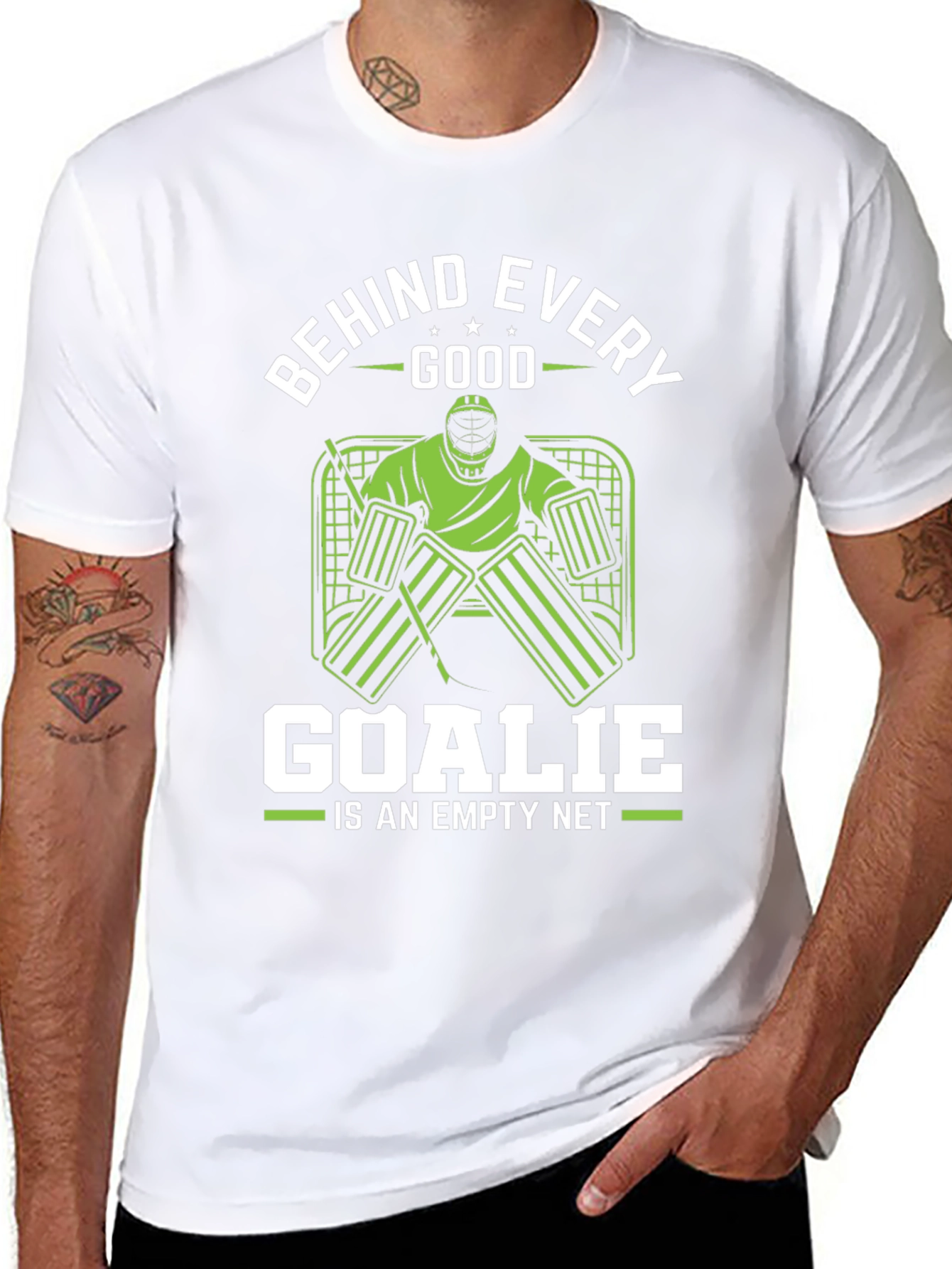 Black Funny Hockey Goalie T-Shirt - Behind Every Good Goalie view 8
