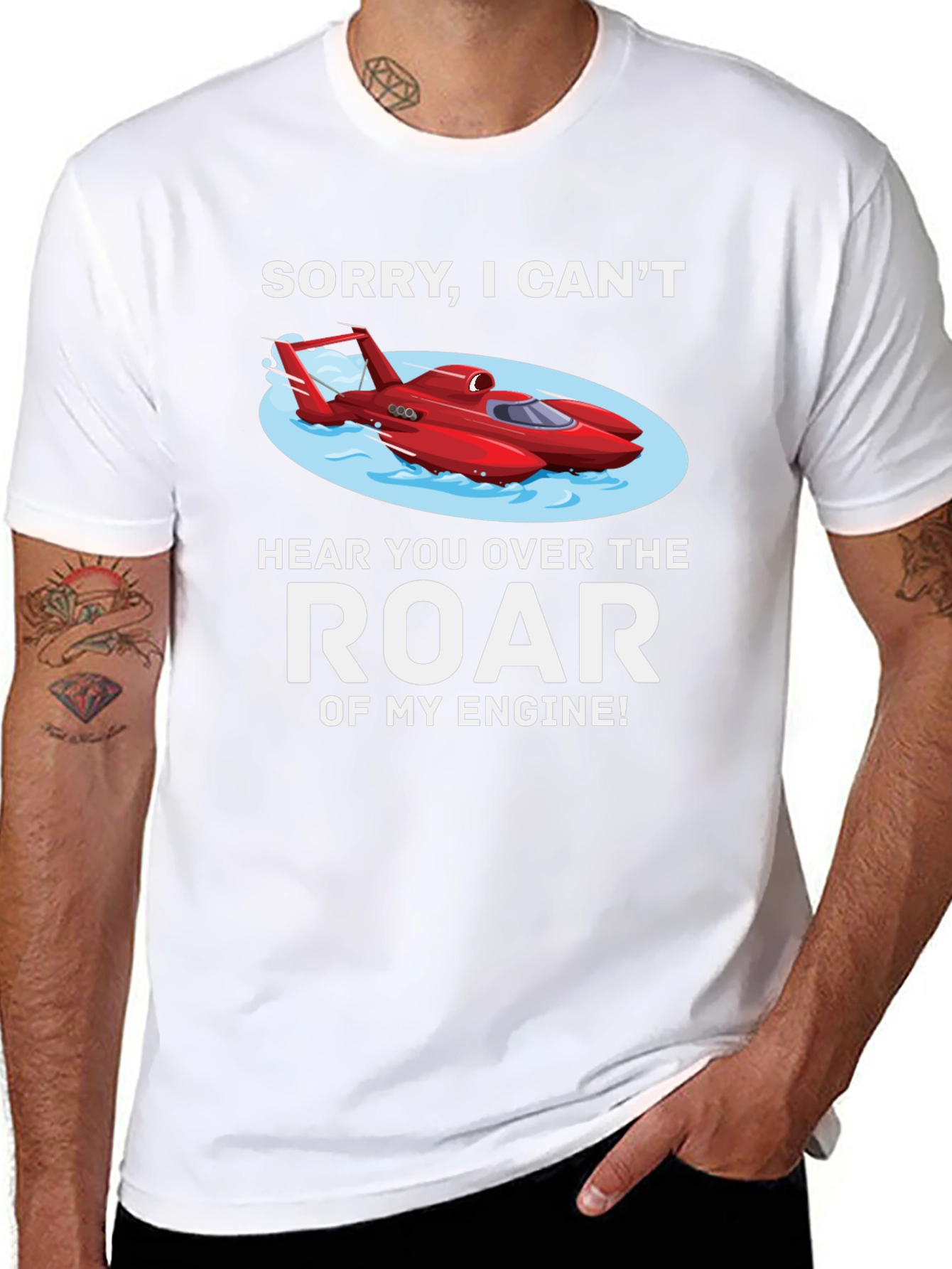 Black Funny Boat Engine T-Shirt - Can't Hear You! view 8