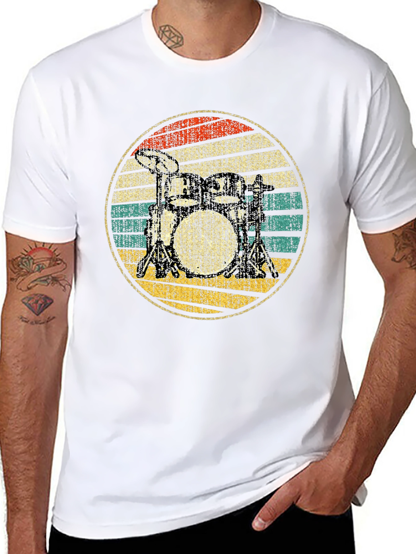 Black Vintage Drum Set T-Shirt - Retro Drummer Tee view 8