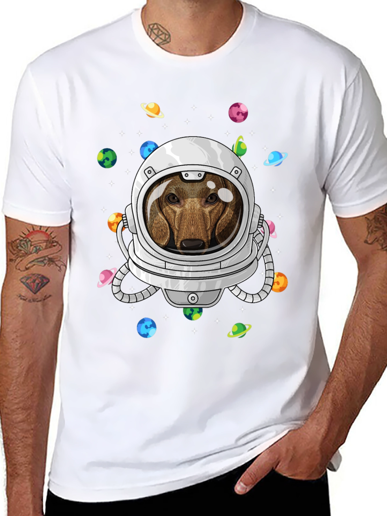 Black Dachshund Astronaut T-Shirt - Space Dog Tee view 8