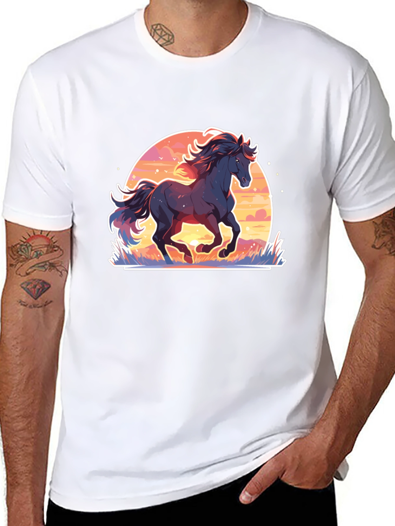 Black Majestic Horse Graphic Tee - Black Cotton Comfort view 8