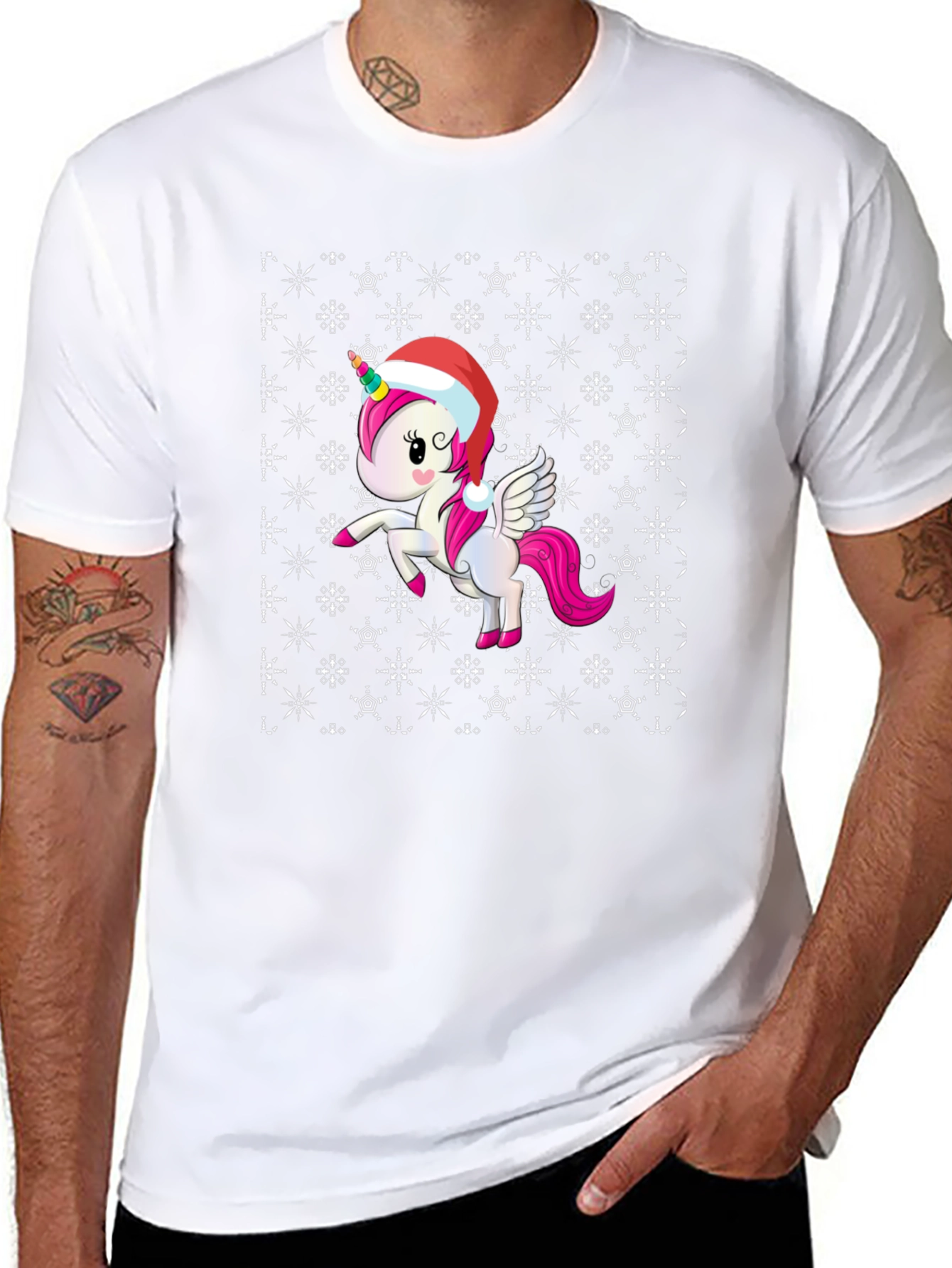 Black Festive Unicorn Christmas T-Shirt view 8
