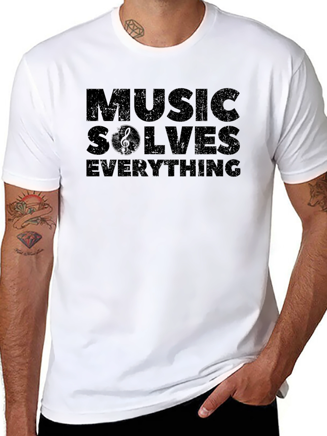 Black Music Solves Everything Black Graphic T-Shirt view 8