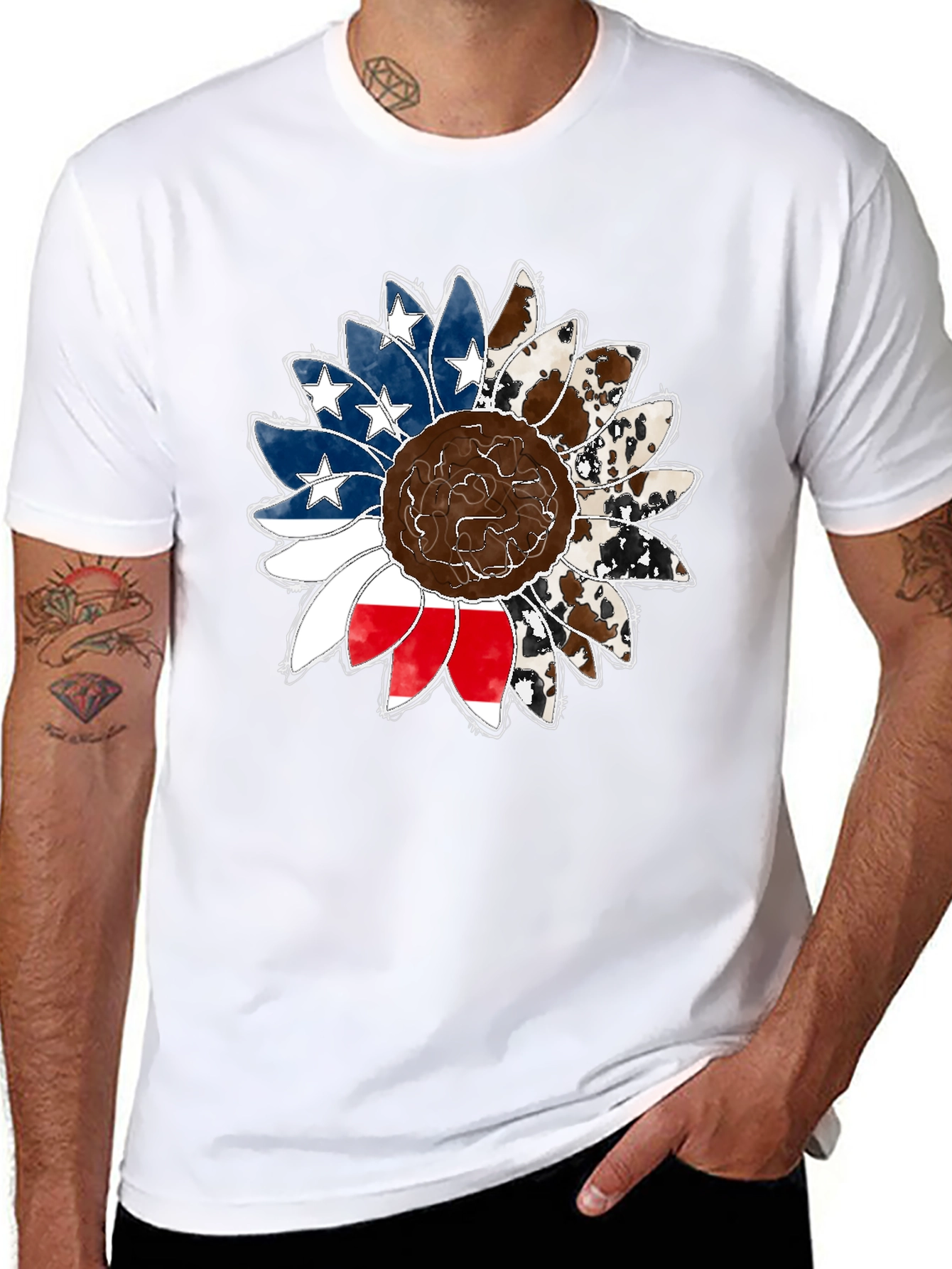 Black American Flag Sunflower Graphic Tee view 8