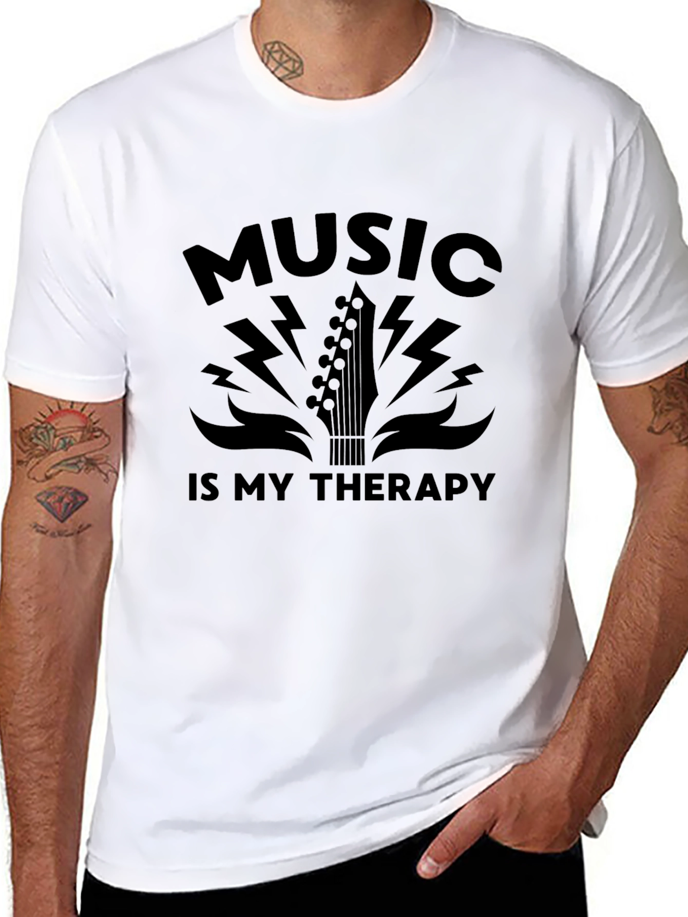 Black Music Therapy Graphic Tee - Black Cotton T-Shirt view 8