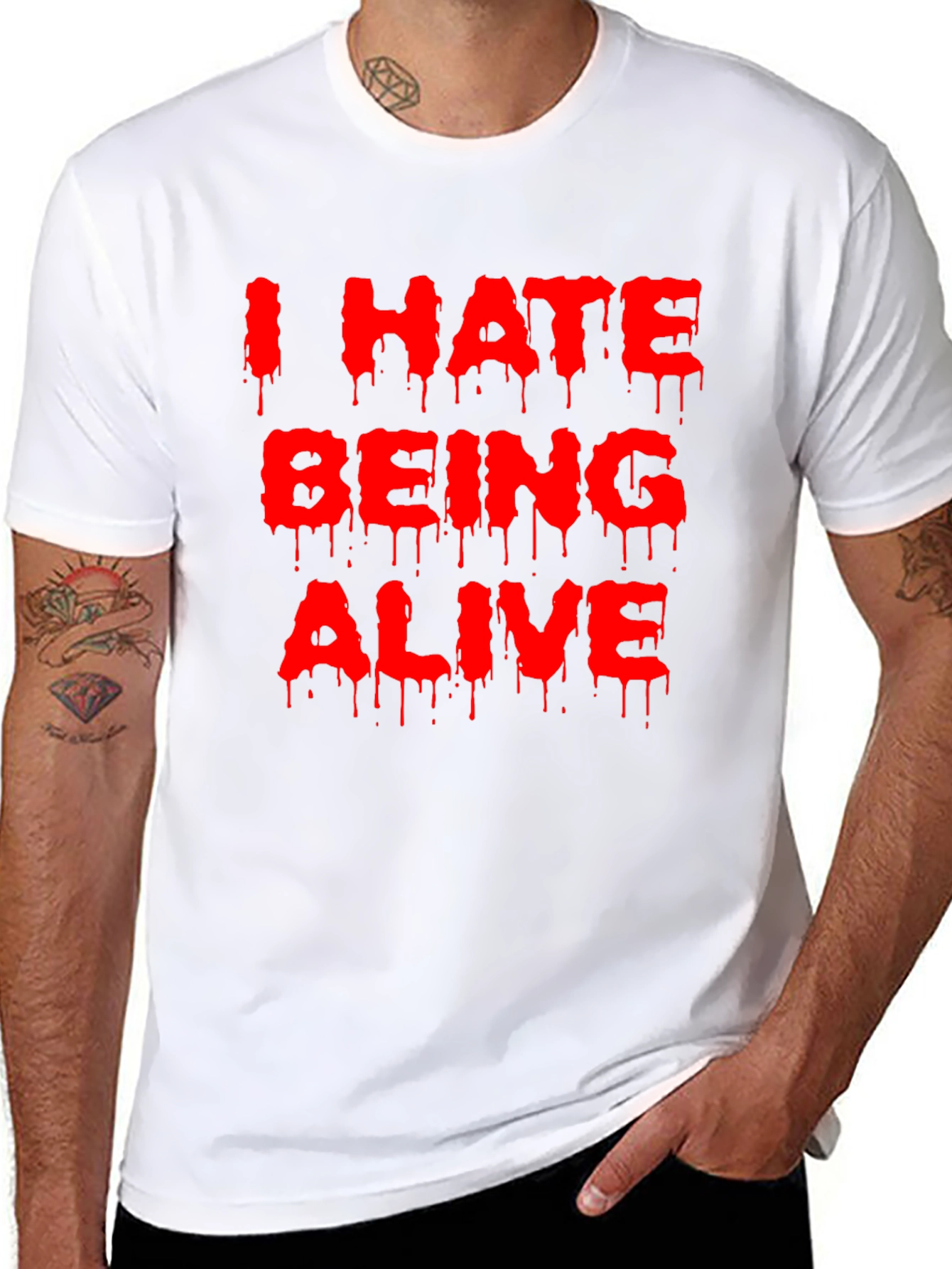 Black I Hate Being Alive Graphic Tee - Black Novelty T-Shirt view 8