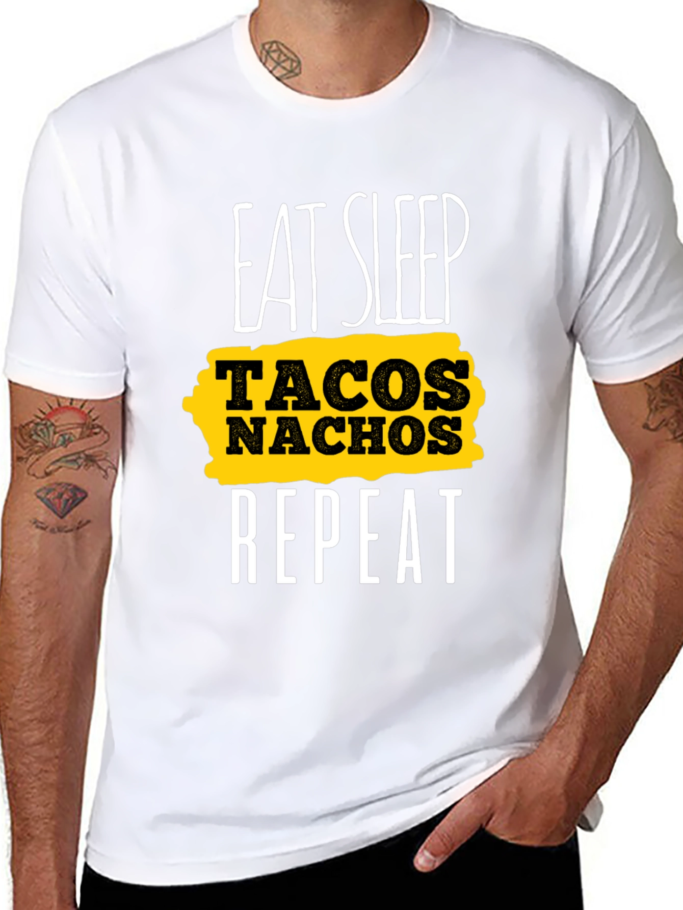 Black Eat Sleep Tacos Nachos Repeat Black Graphic Tee view 8