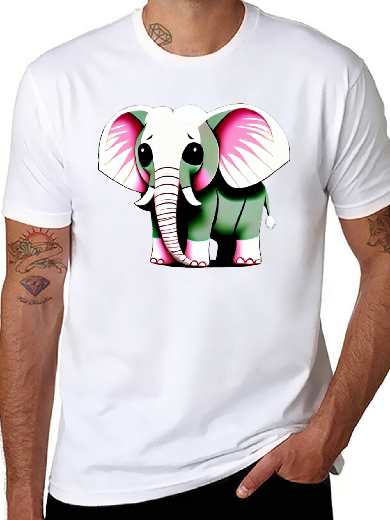 Black Cute Elephant Graphic Tee - Men's Black T-Shirt view 8