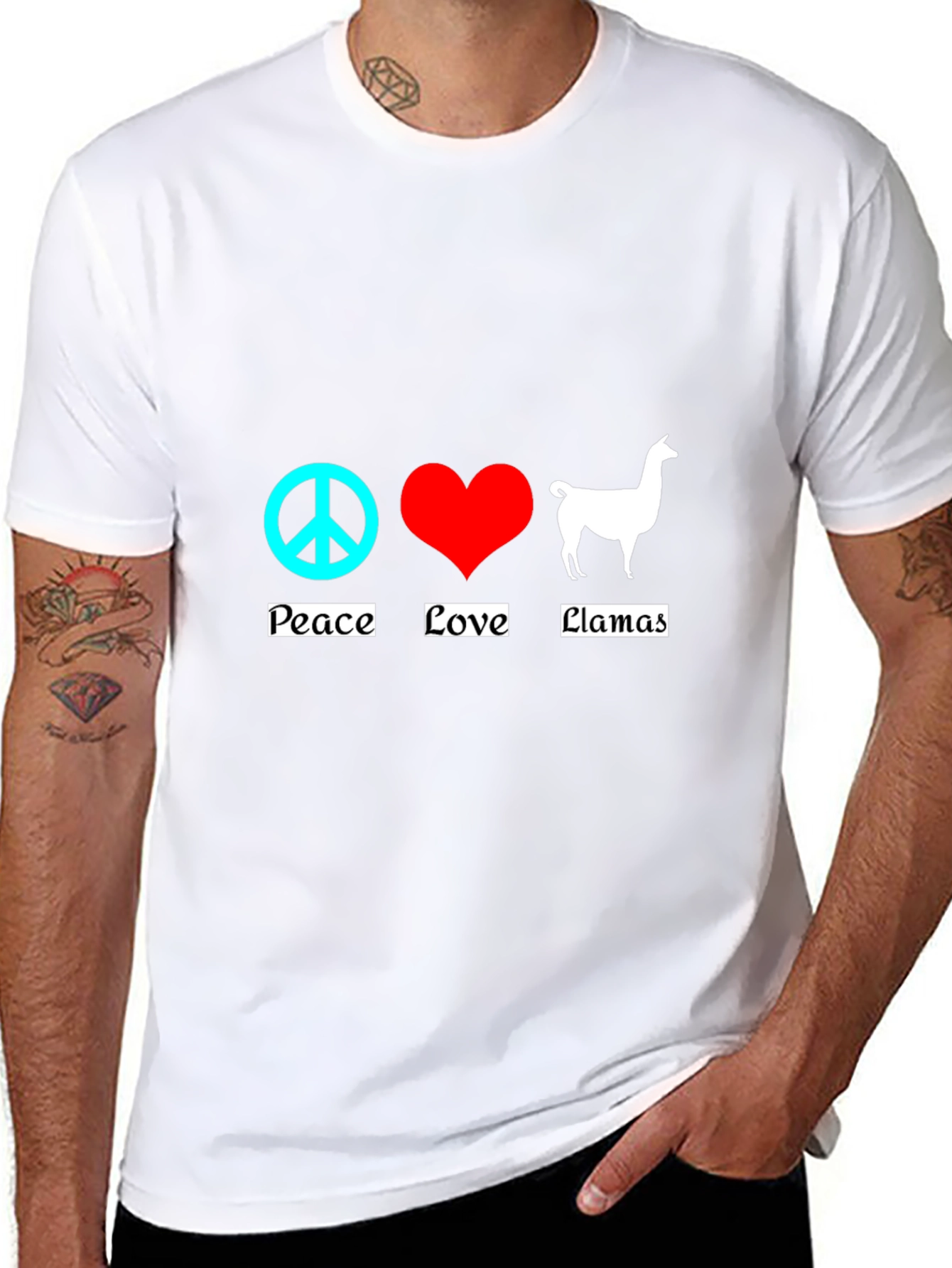 Black Peace Love Llamas T-Shirt - Black Cotton Tee view 8