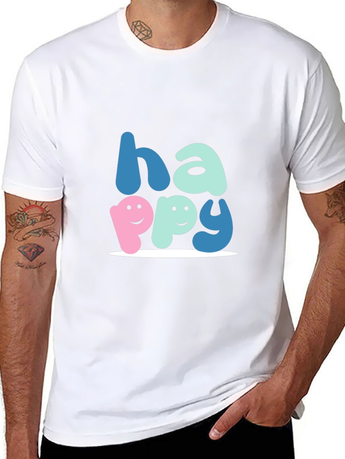 Black Happy Graphic Tee - Soft Cotton Blend, Unisex Fit view 8